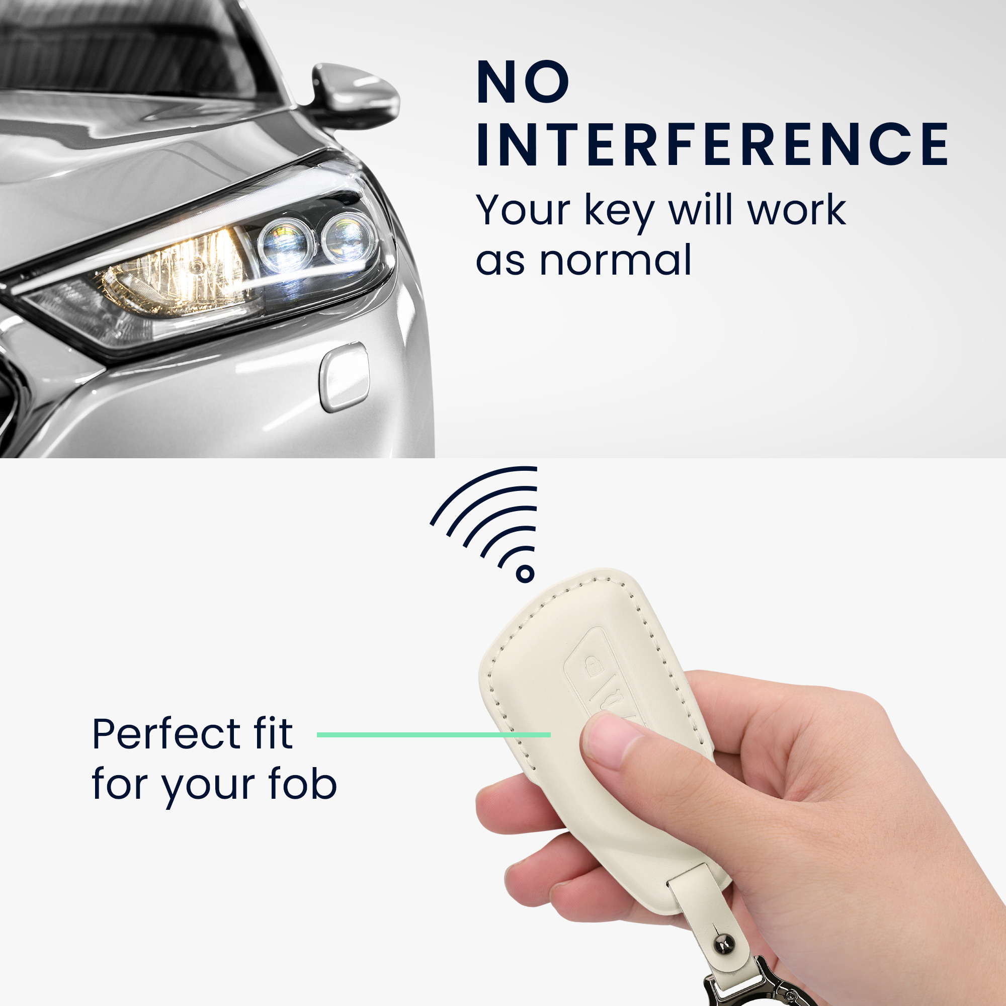 Obal na klíč od auta pro VW Golf 8 klíč se 3 tlačítky kwmobile s kroužkem z pravé kůže - bílá