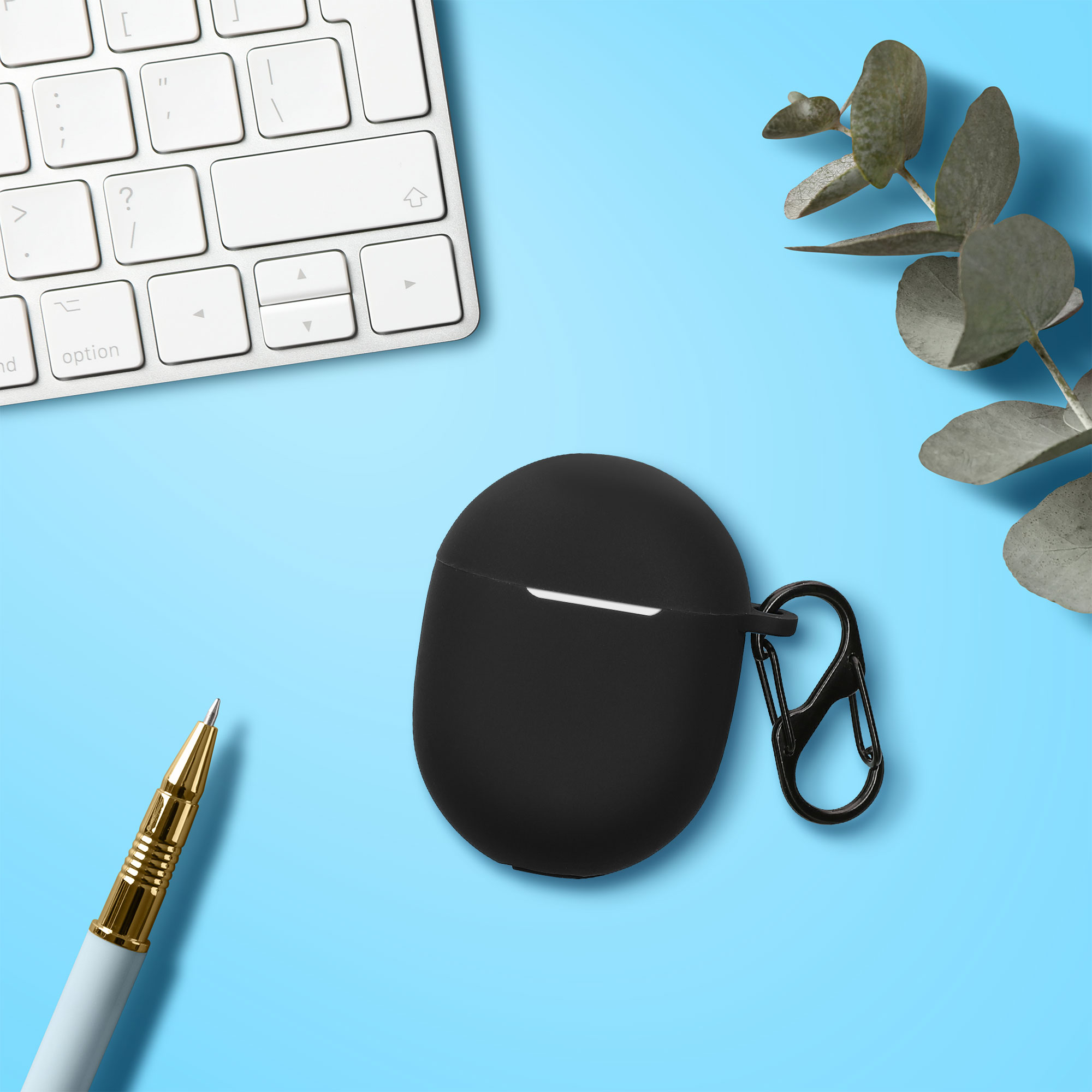 Obal pro Google Pixel Buds A Series kwmobile s karabinou silikonové - černá