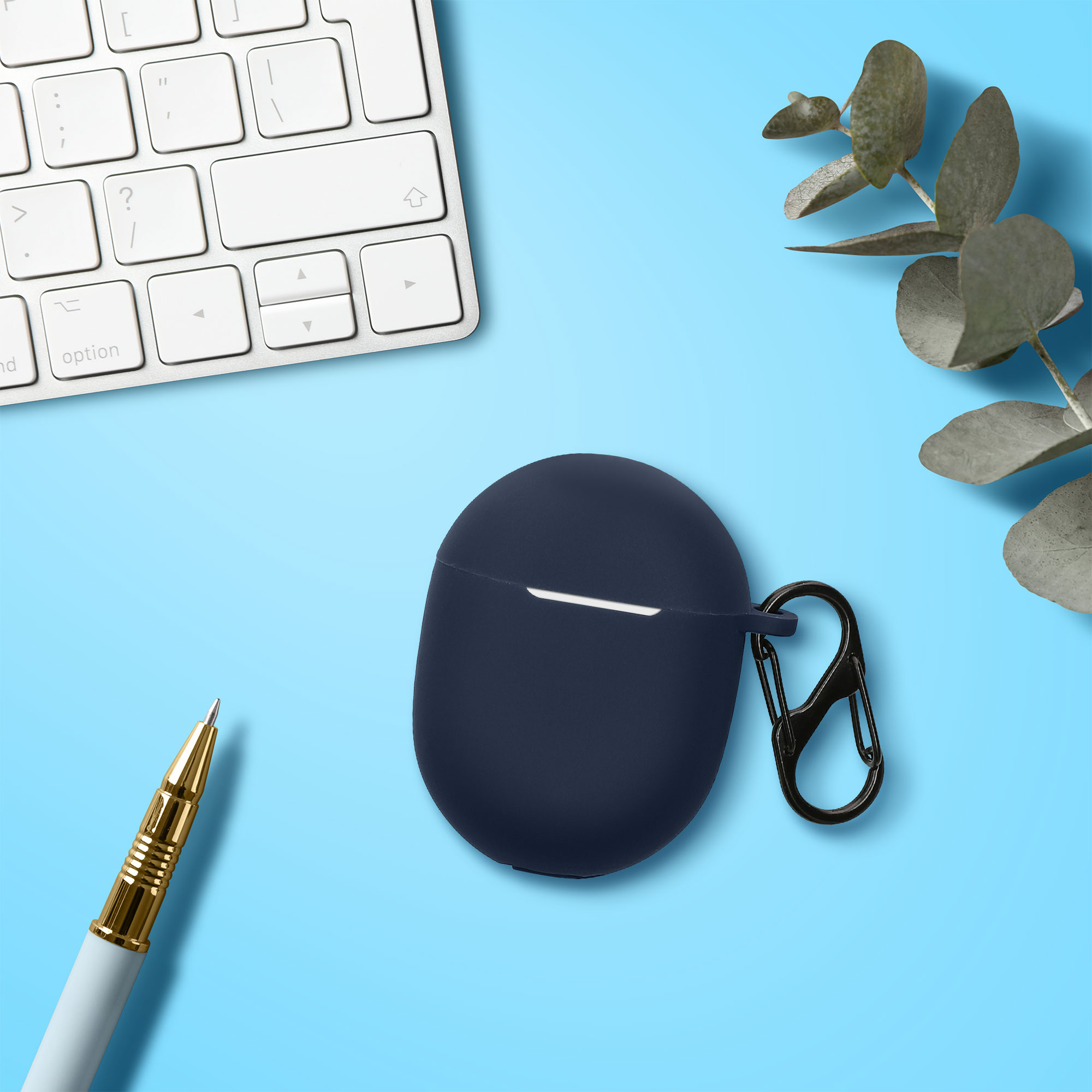 Obal pro Google Pixel Buds A Series kwmobile s karabinou silikonové - tmavě modrá