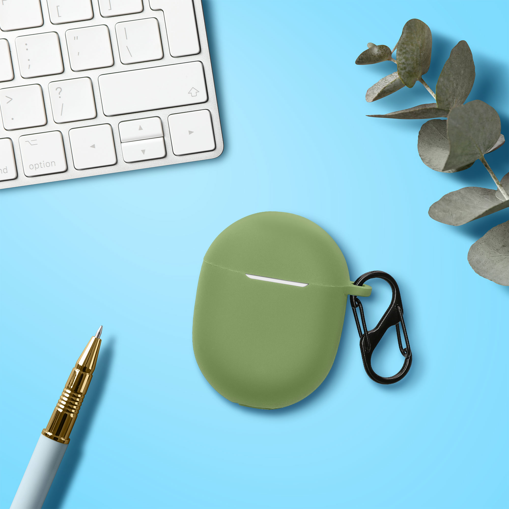 Obal pro Google Pixel Buds A Series kwmobile s karabinou silikonové - pastelově zelená