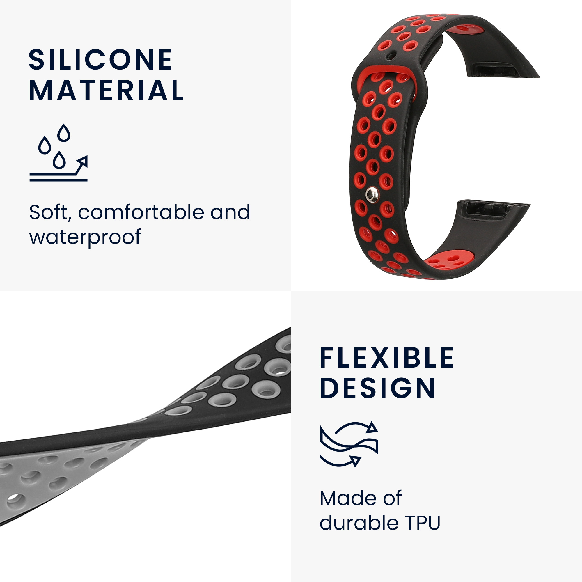 Sada řemínků na chytré hodinky Huawei Band 6 / 6 Pro / Honor Band 7 / 6 2 ks černo-šedo-černo-červené