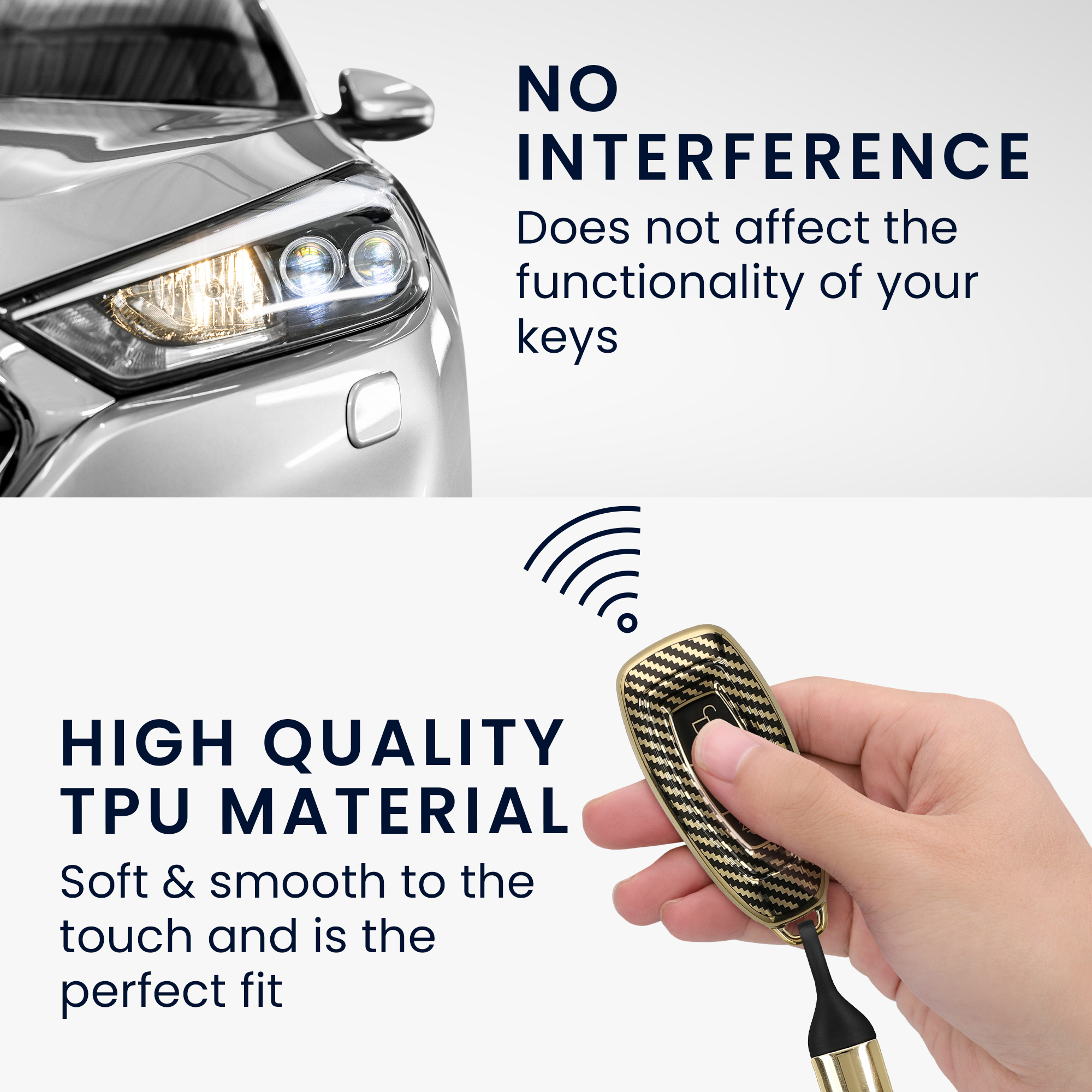 Kryt klíče Ford 3 tlačítka Keyless Go kwmobile, metalický karbon, zlatá / černá