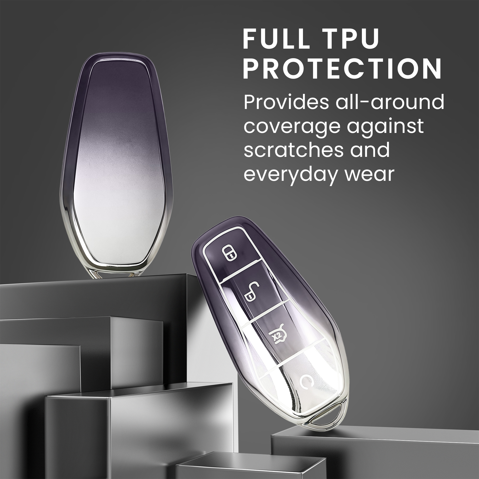 Obal na klíč od auta pro BYD Atto 3 / Sealion / Han / Tang / Dolphin / Seal kwmobile TPU - tmavě šedá / stříbrná