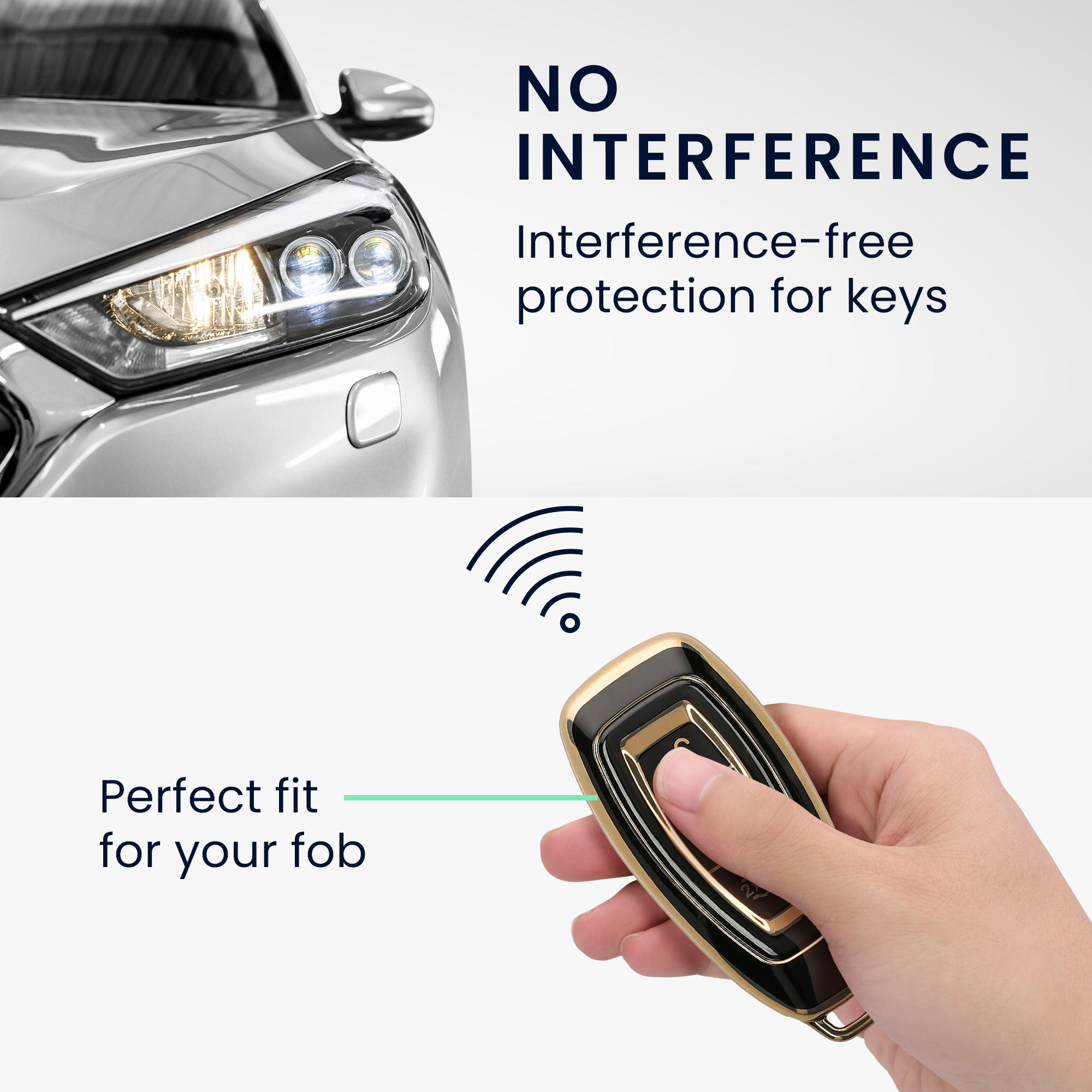 Obal na klíč od auta pro Ford klíč se 3 tlačítky a funkcí Keyless Go kwmobile - černá / zlatá