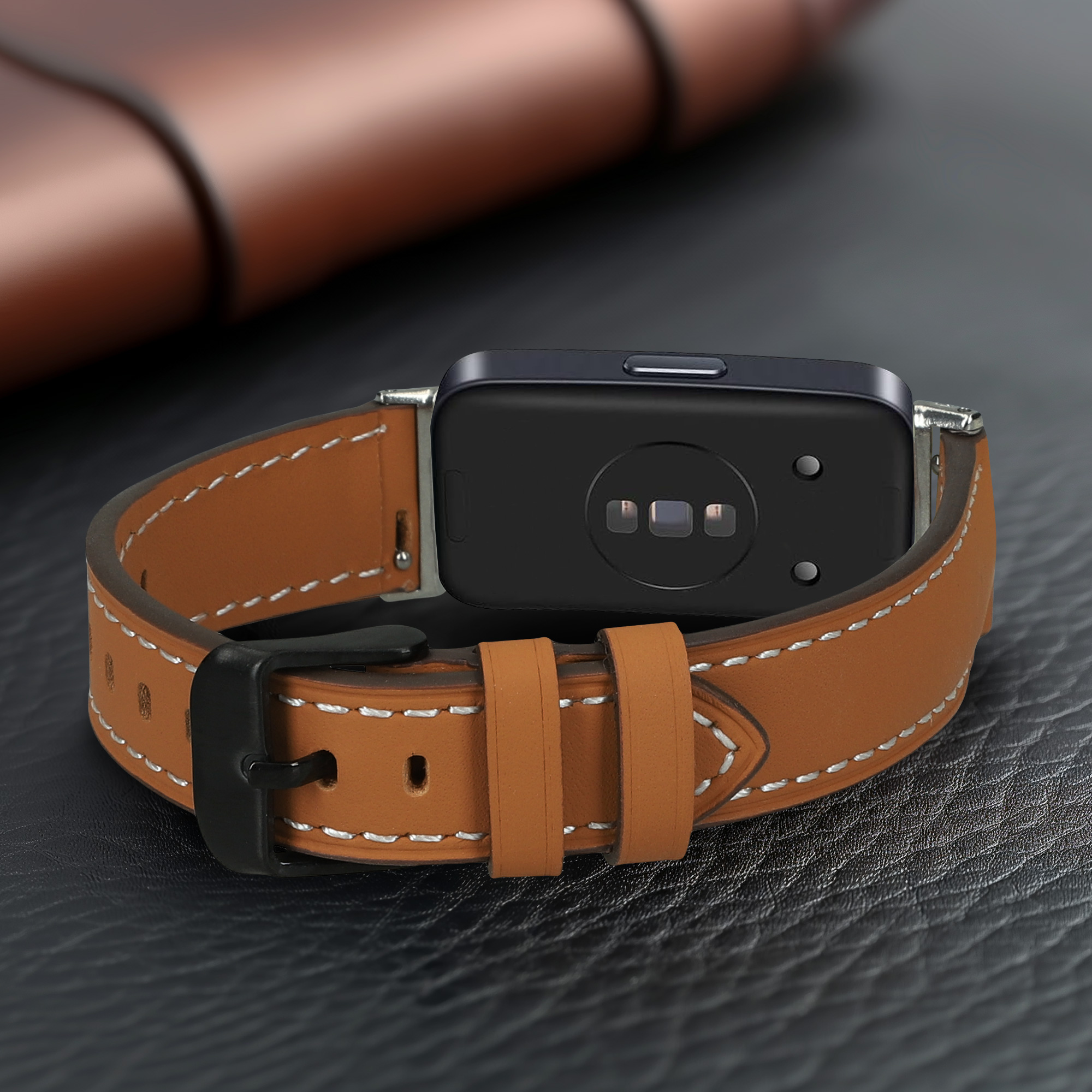 Kožený řemínek na chytré hodinky Huawei Band 10 / 9 / 8 hnědé