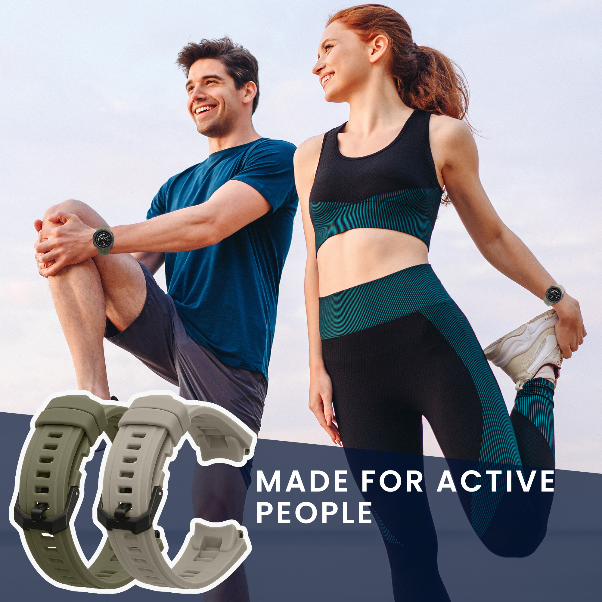 Sada 2 řemínků pro Amazfit Active Edge (A2212) kwmobile - tmavě zelená a šedá