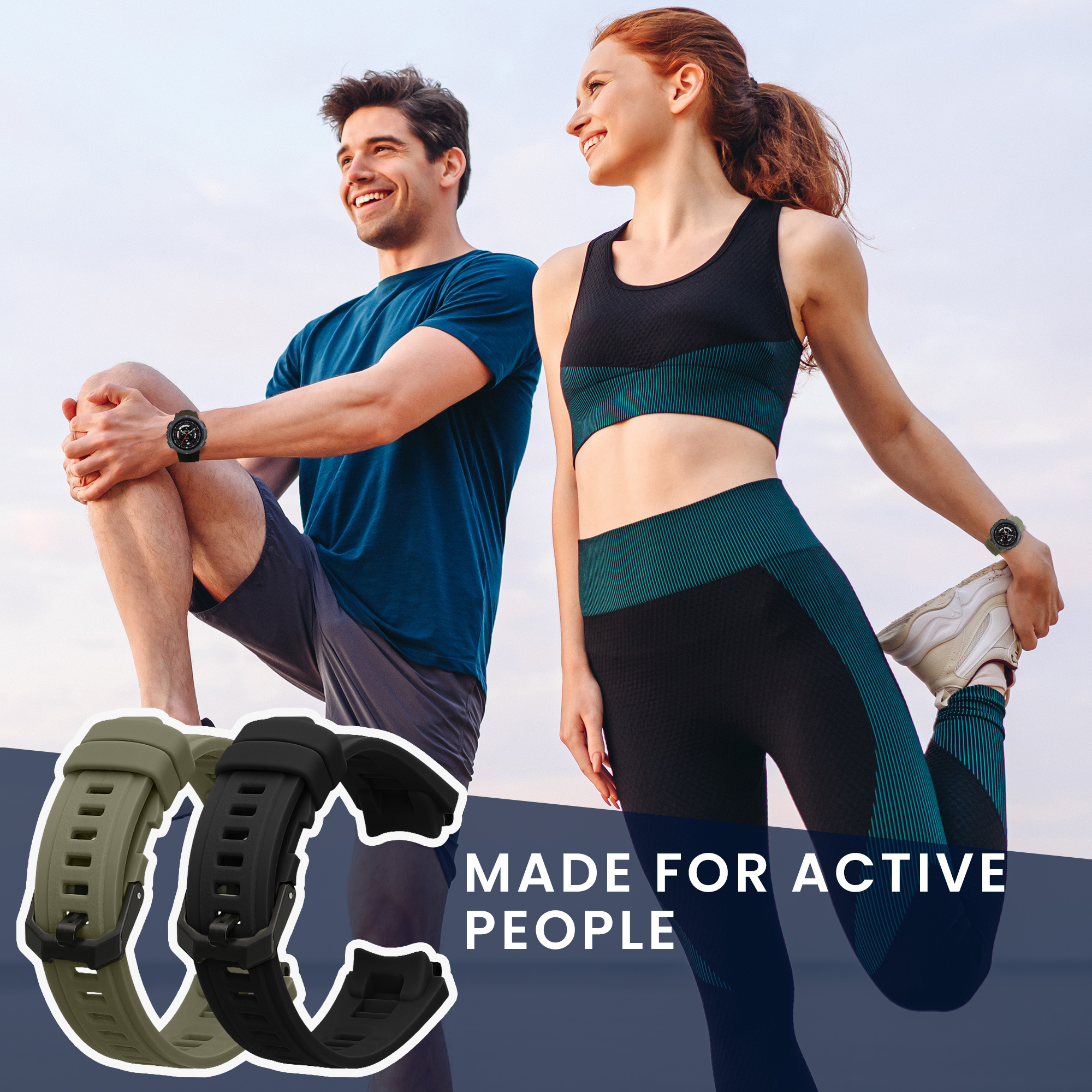 Silikonové řemínky pro Amazfit Active Edge (A2212), 2 ks kwmobile ‑ tmavě zelená / černá