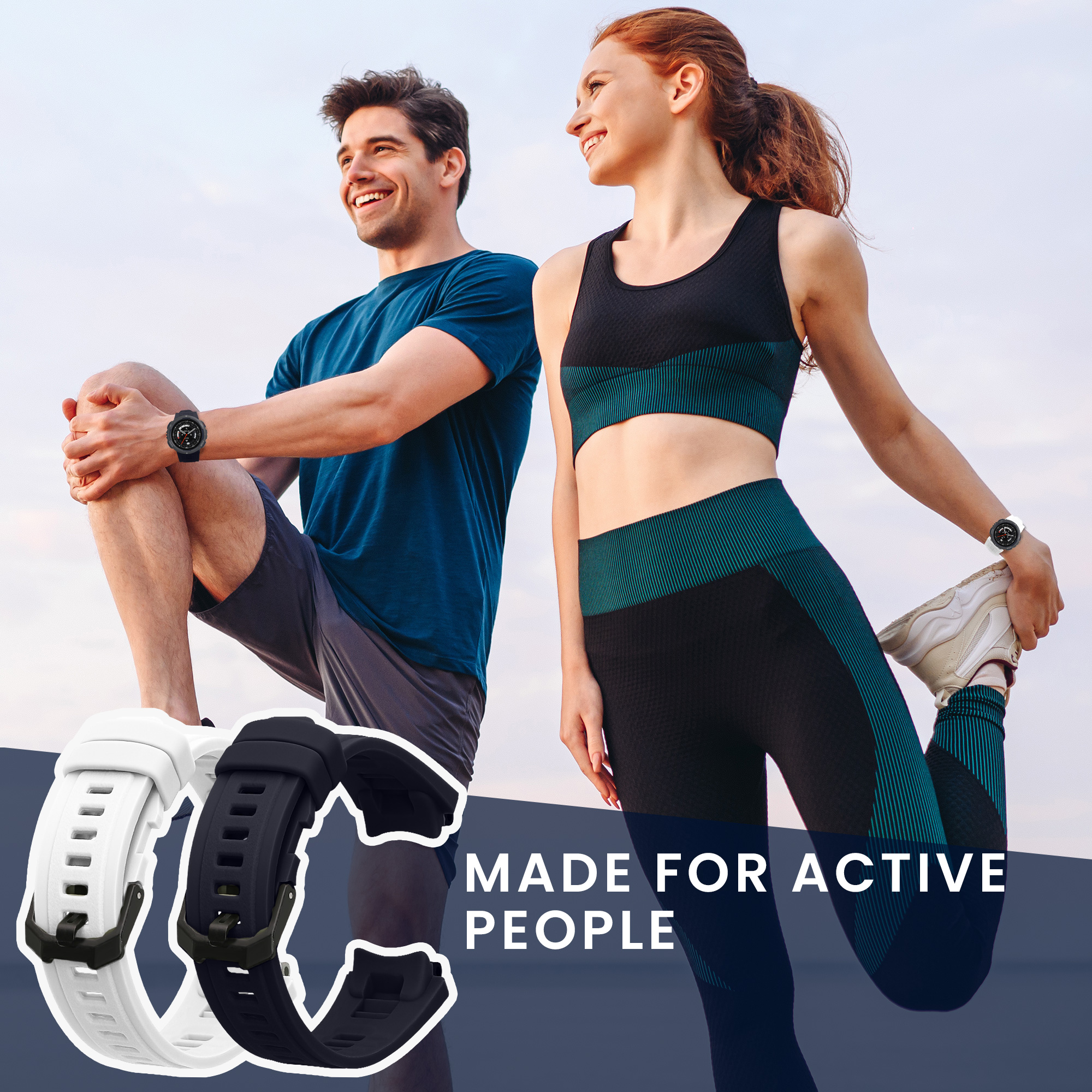 Řemínky pro Amazfit Active Edge (A2212) kwmobile silikonové - tmavě modrá / bílá