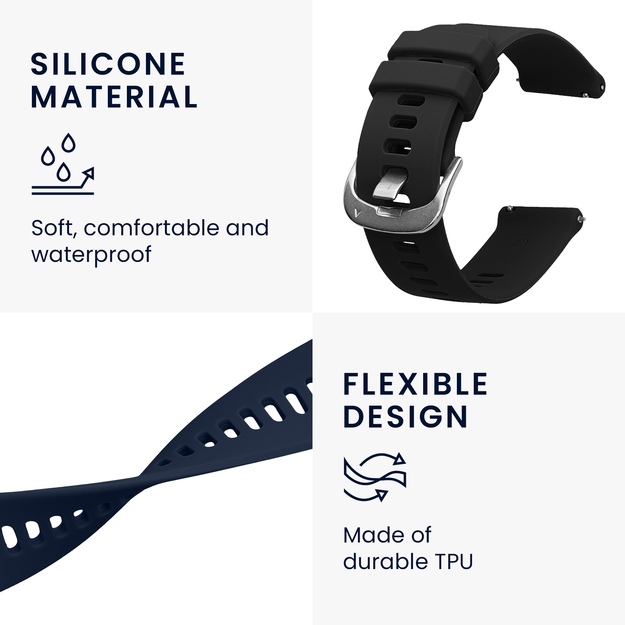 Řemínek na hodinky kwmobile silikonový pro Xiaomi Watch S3, černá / tmavě modrá, 2 ks