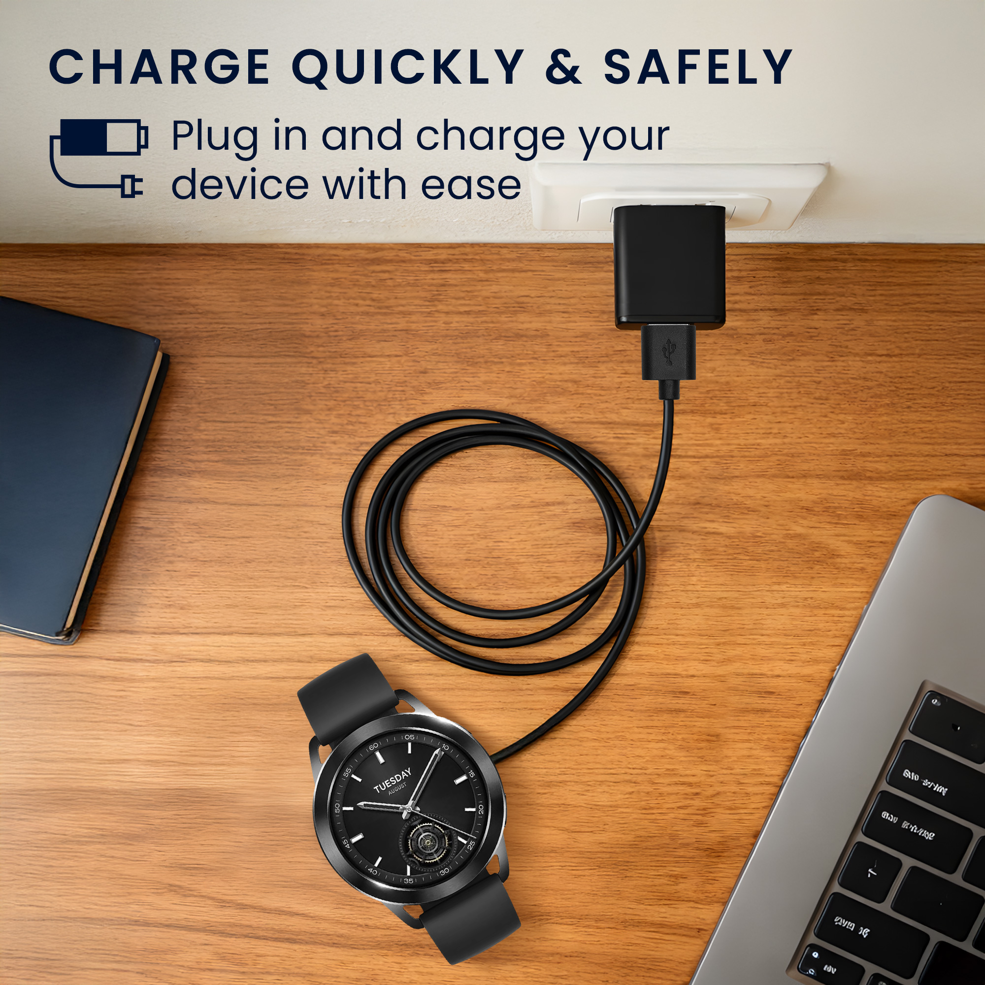 Nabíjecí kabel kwmobile pro Xiaomi Watch S3 / Watch S2 / Watch 2 Pro / Watch H1, černá
