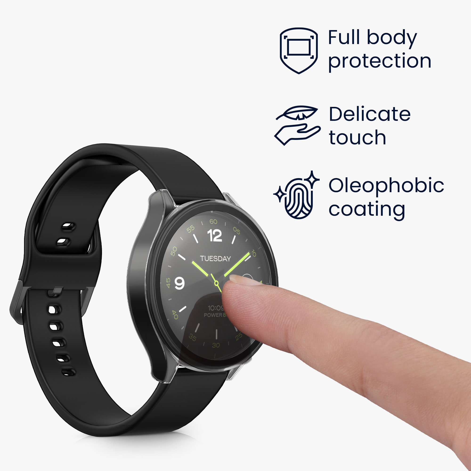 Kryt s ochranným sklem kwmobile pro Xiaomi Watch 2 - 2 ks - transparentní / černá