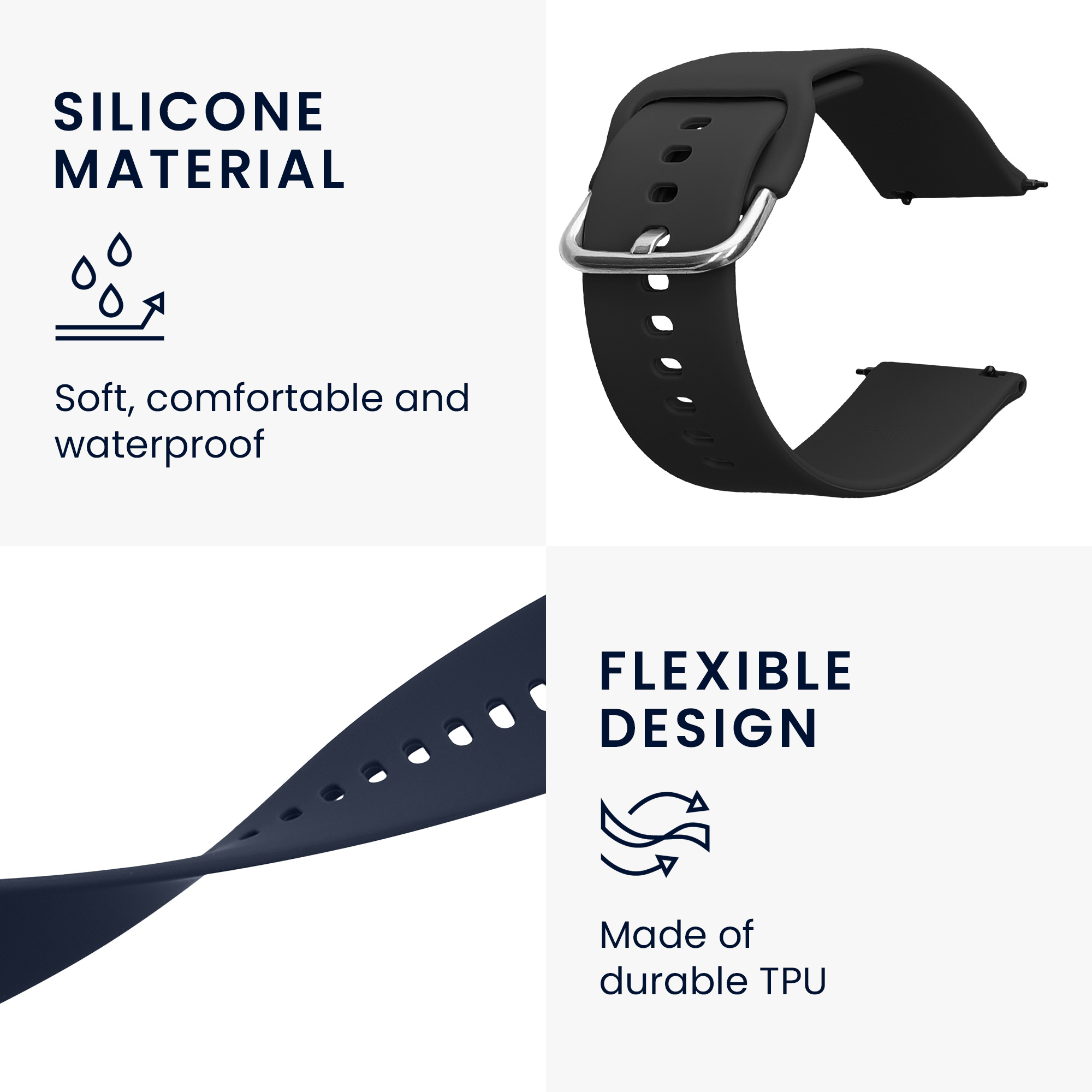 Řemínek kwmobile pro Xiaomi Watch 2 / OPPO Watch X / Oneplus 2 - 2 ks - černá / tmavě modrá