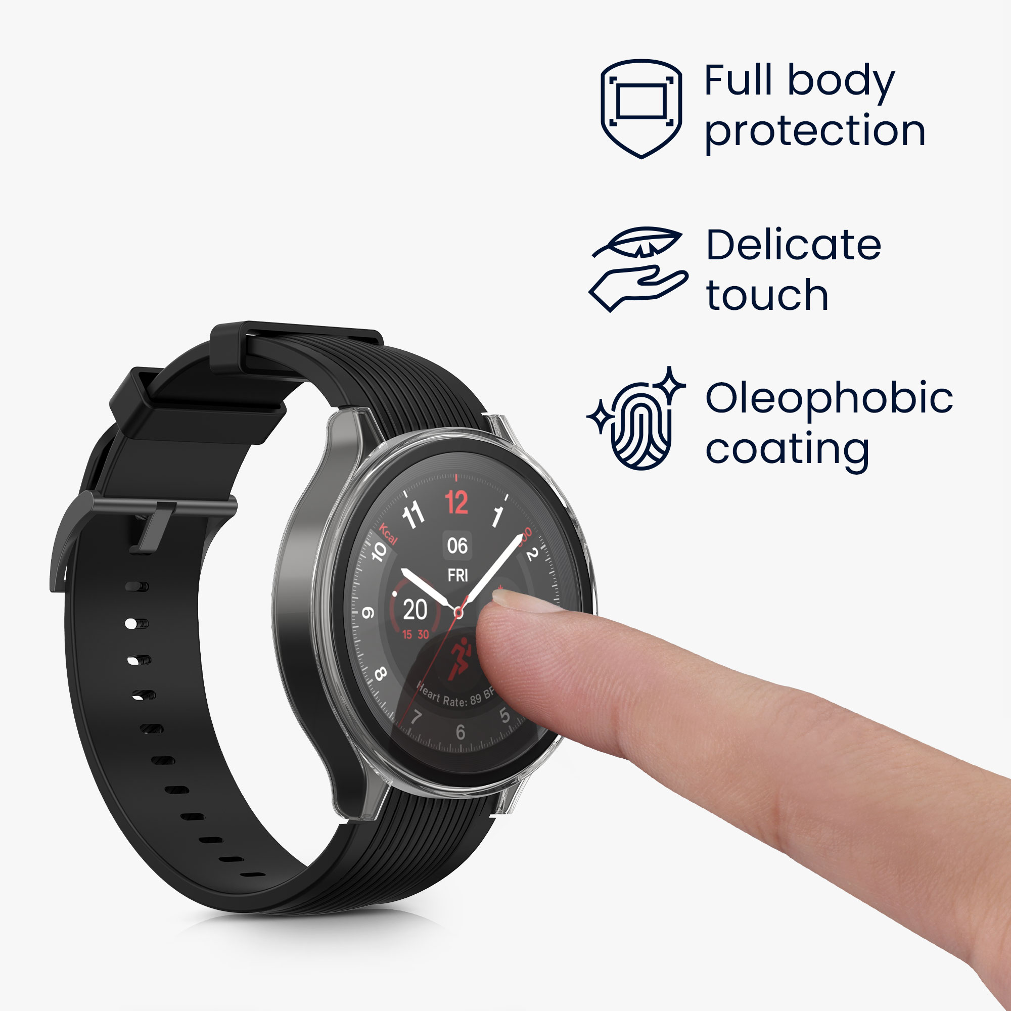Kryt s ochranným sklem kwmobile pro OnePlus Watch 2 / OPPO Watch X - 2 ks - transparentní / černá