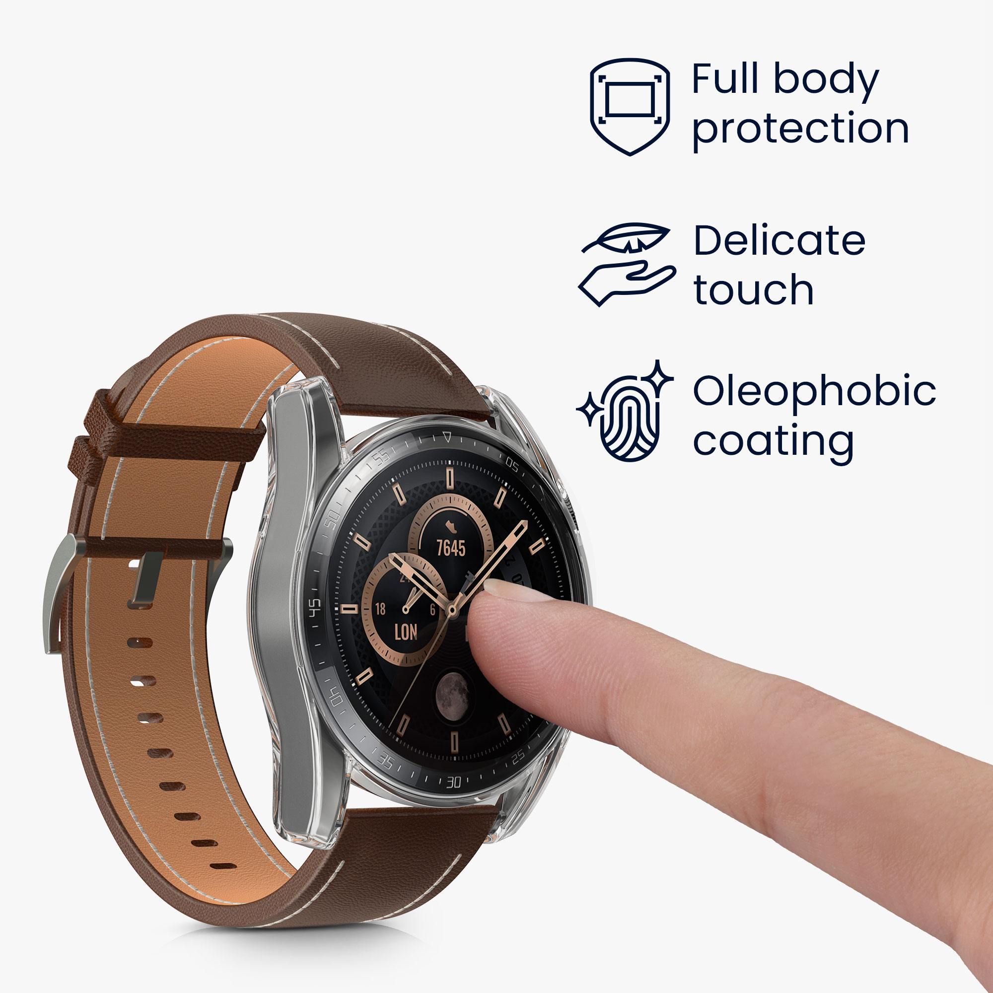 Kryt s ochranou displeje pro Huawei Watch GT 3 (46 mm), 2 ks kwmobile ‑ čirá / černá
