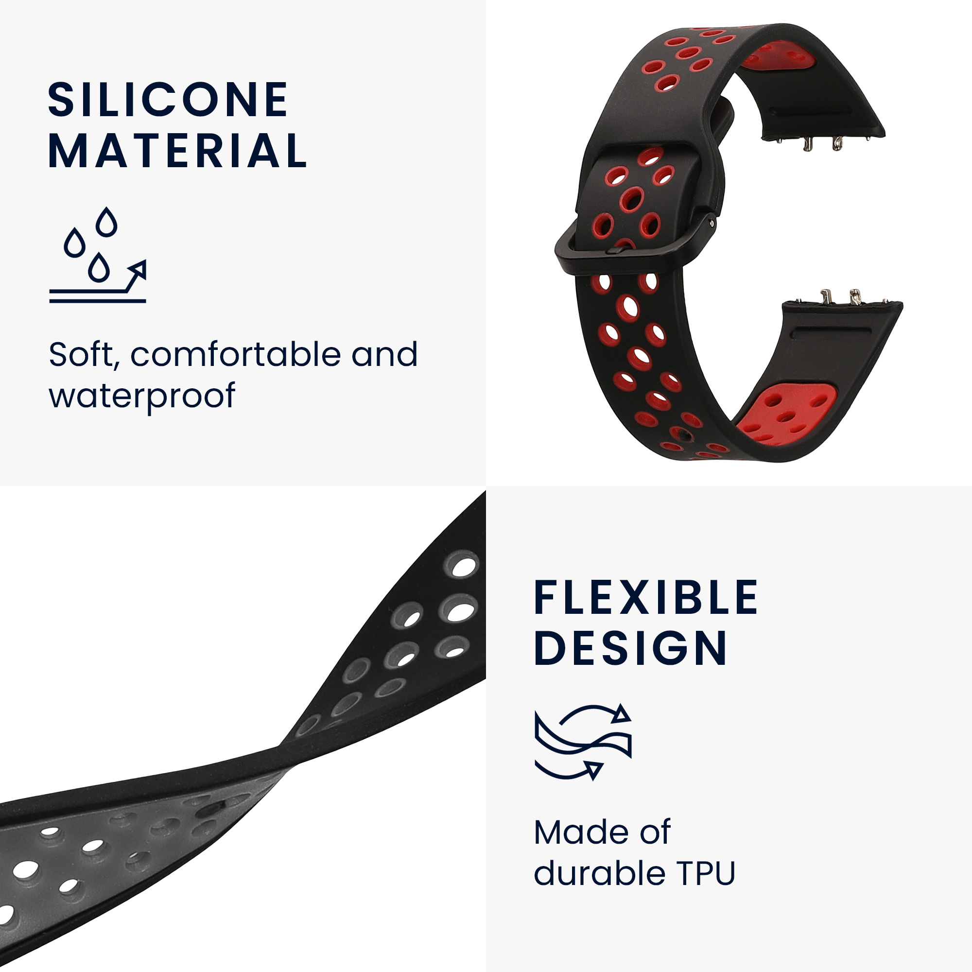Řemínky pro Samsung Galaxy Fit 3 kwmobile silikonové - černá / červená / černá / šedá