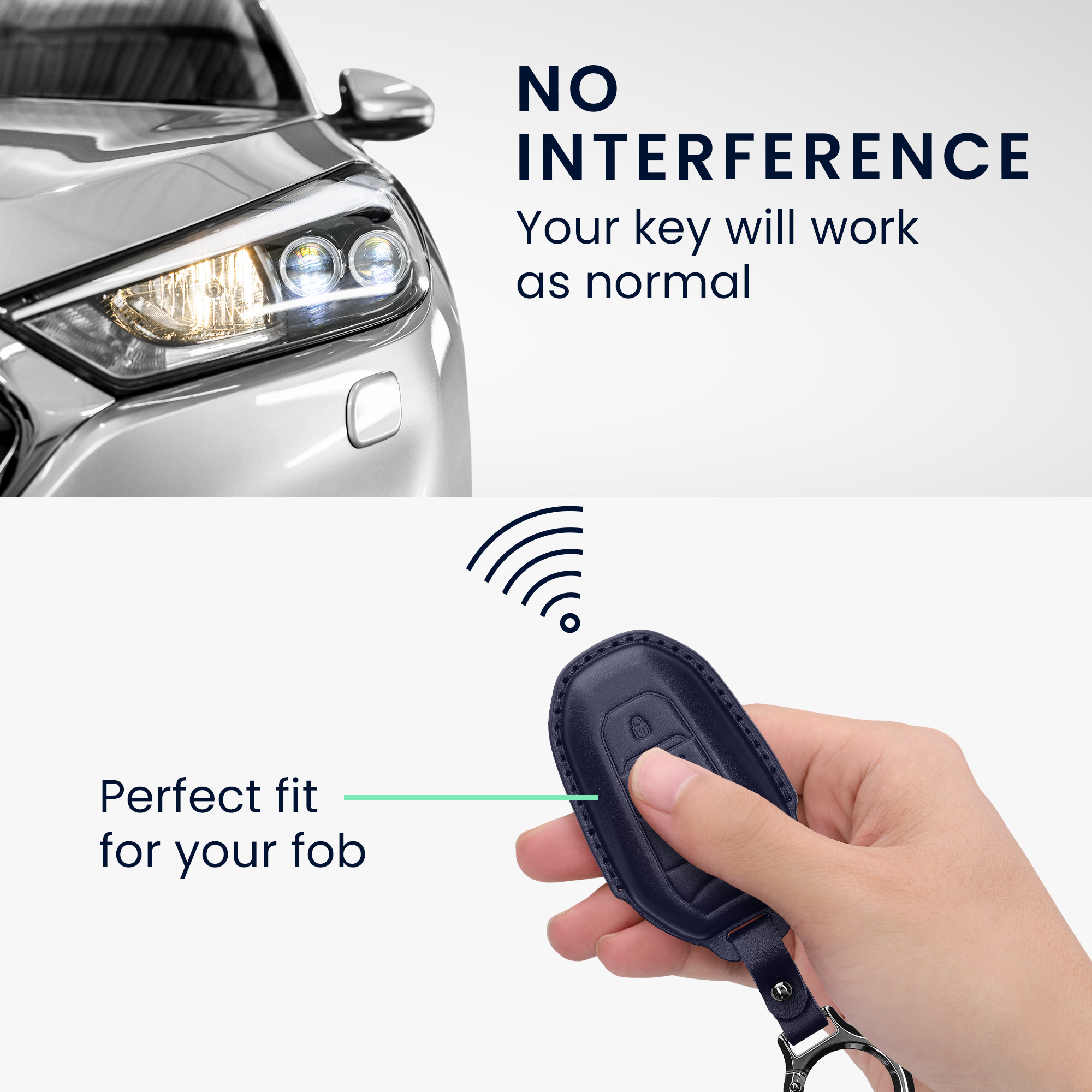 Obal na klíč od auta pro Peugeot Citroen chytrý klíč se 3 tlačítky kwmobile s kroužkem z pravé kůže - tmavě modrá