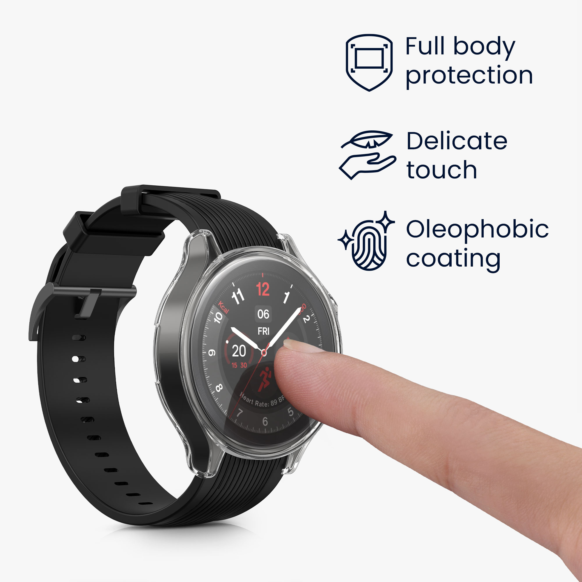 Kryt s ochranným sklem kwmobile pro OnePlus Watch 2 / OPPO Watch X - 2 ks - transparentní
