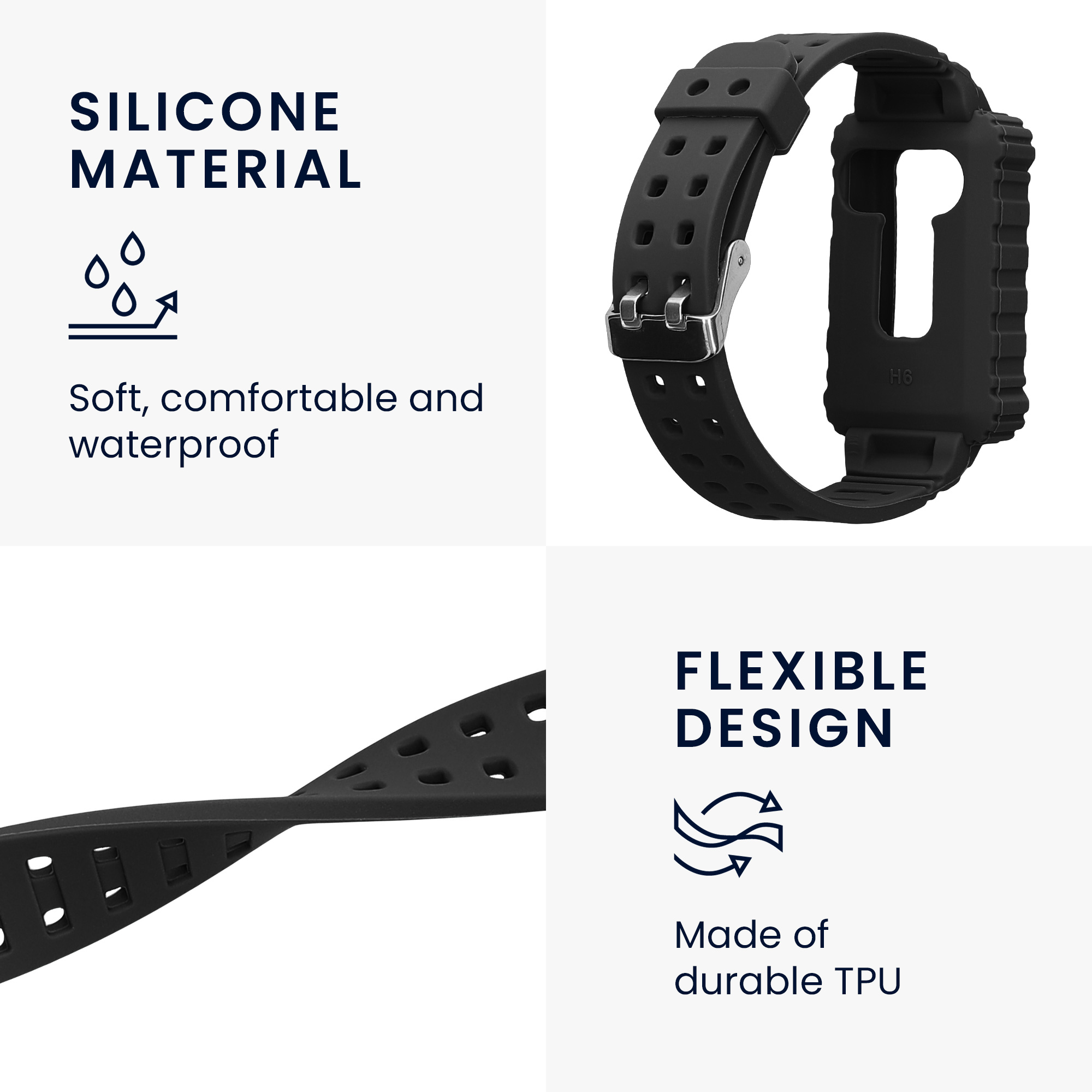 Sada silikonových řemínků na chytré hodinky Huawei Band 9 / Band 8 7 6 Pro / Honor Band 7 6 černé