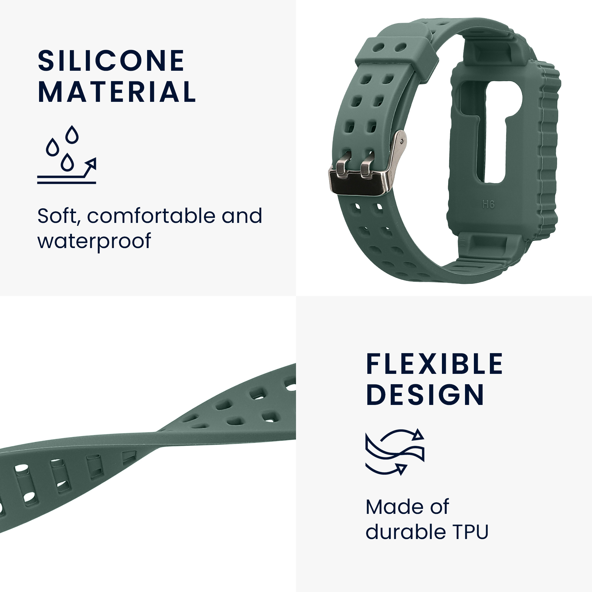 Silikonový řemínek pro Huawei Band 9 / 8 / 7 / 6 Pro a Honor Band 7 / 6 kwmobile ‑ zelená