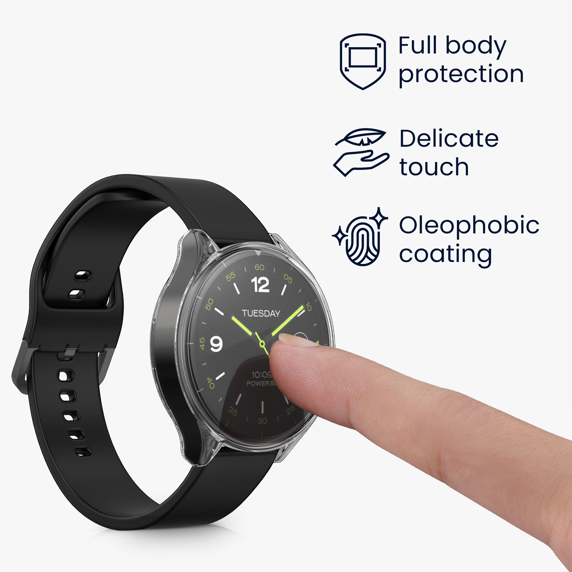 Kryt s ochranným sklem kwmobile pro Xiaomi Watch 2 - 2 ks - černá / transparentní