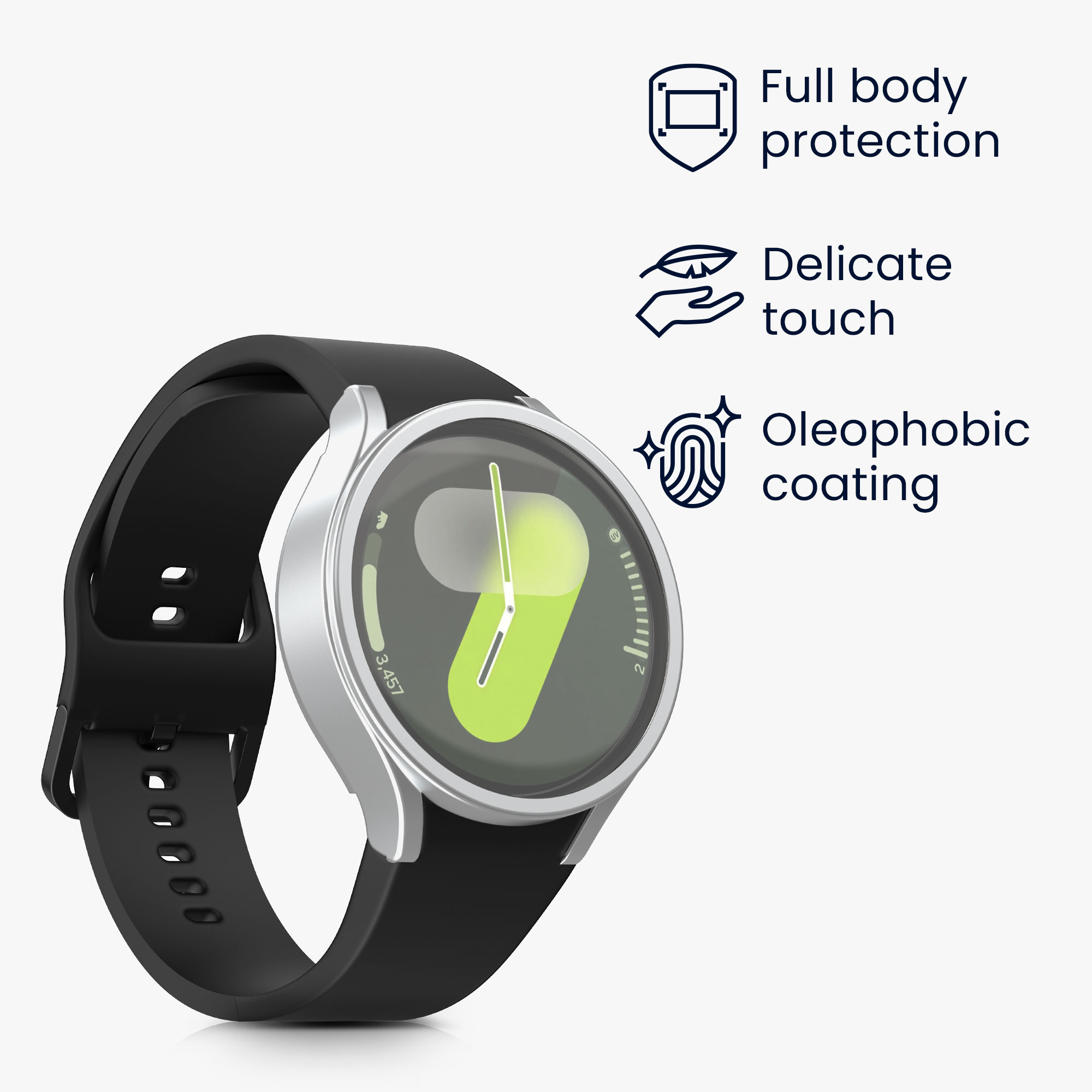 Kryt s ochranou displeje pro Samsung Galaxy Watch 7 44 mm, 2 ks kwmobile ‑ černá / stříbrná