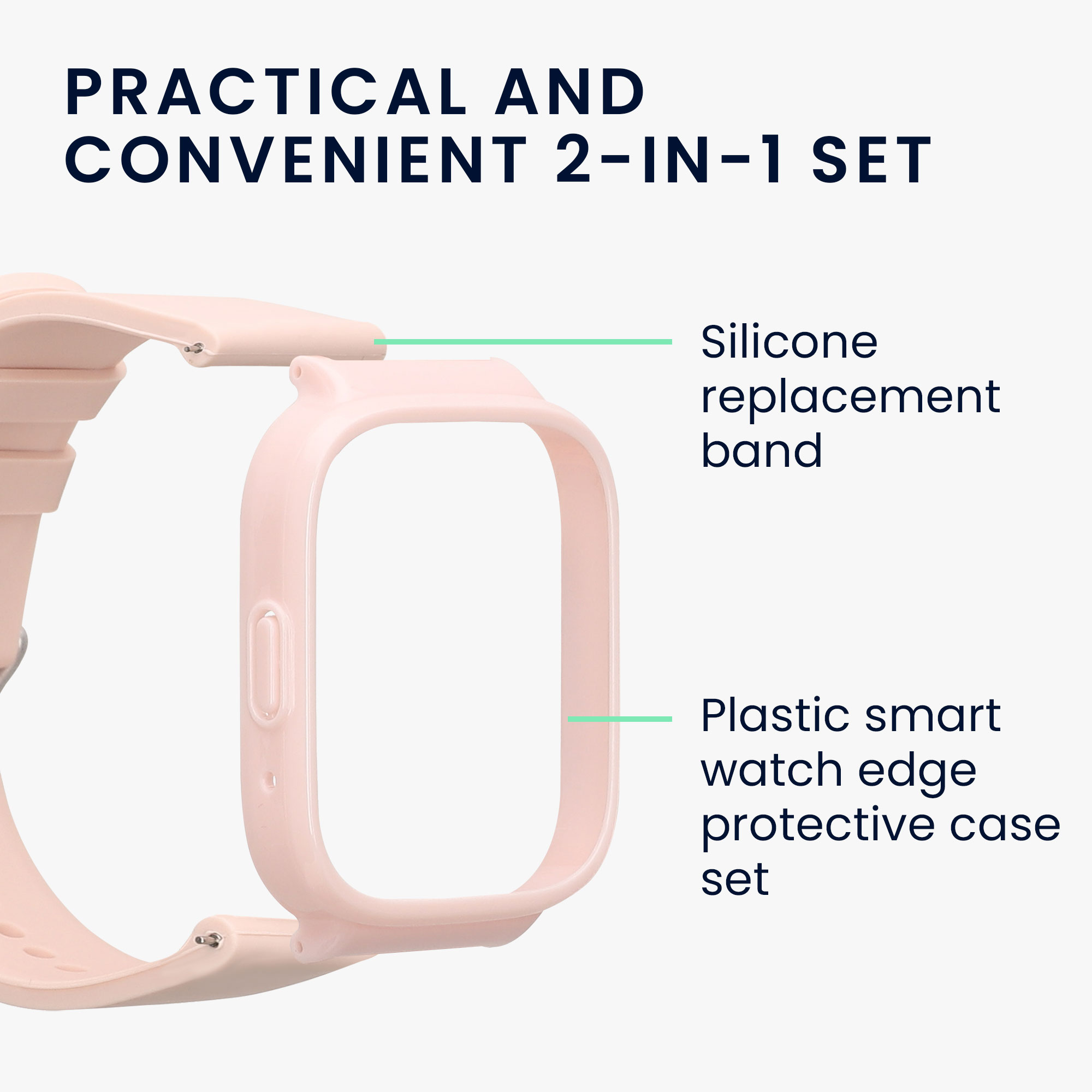 kwmobile řemínek k hodinkám Redmi Watch 3 Active - 2-in-1 set silicone band cover soft pudrově růžová.