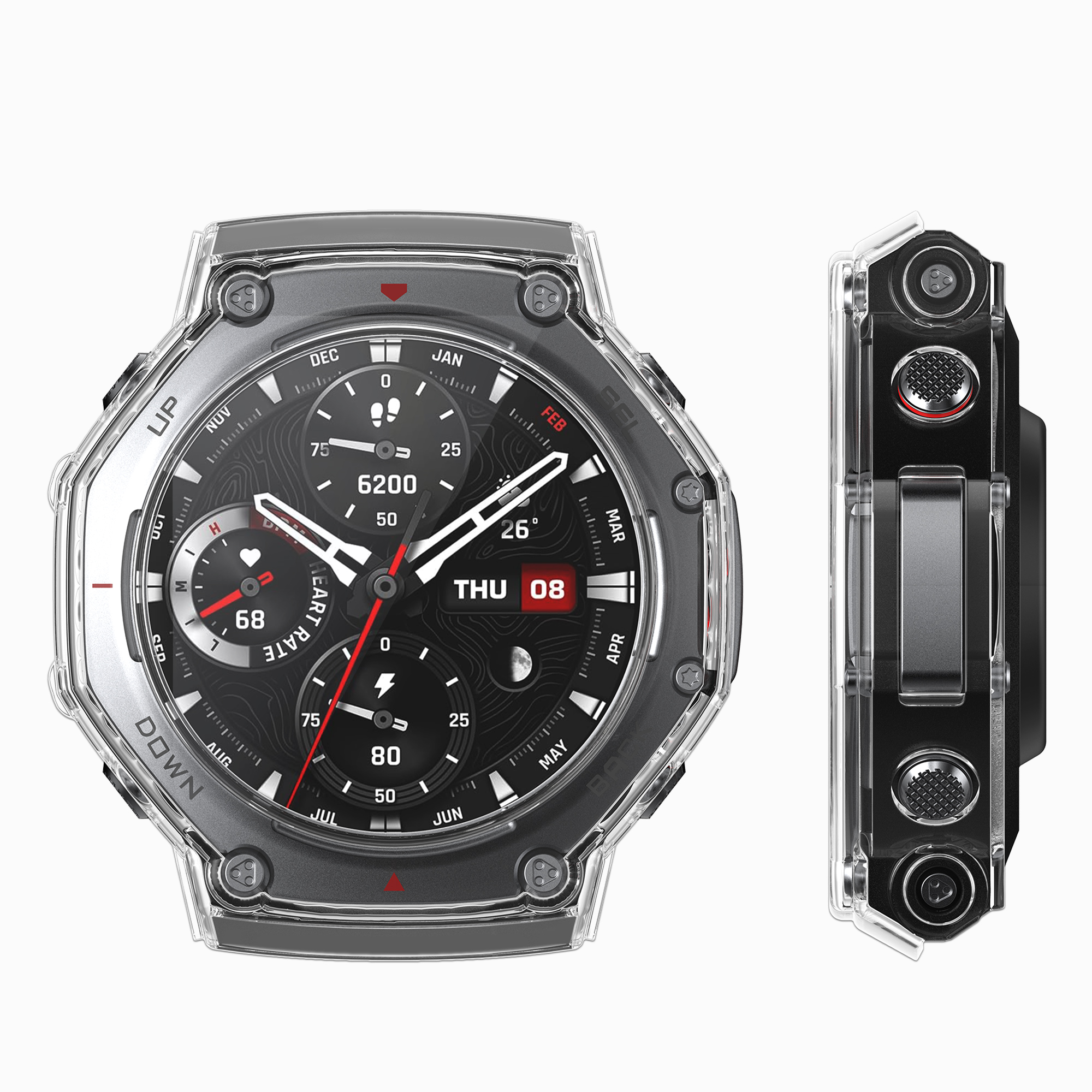 Ochranné rámečky pro Huami Amazfit T-Rex 3 kwmobile sada 2 ks - transparentní / černá