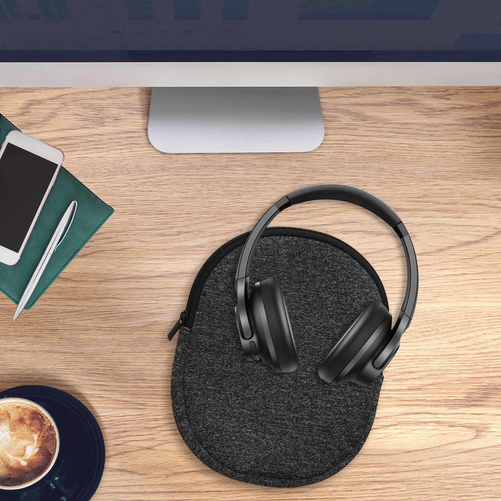 Pouzdro na sluchátka kwmobile pro Headset / Overear headphone - Over-Ea… - Soft Travel Carry Bag Anthracite / bílá