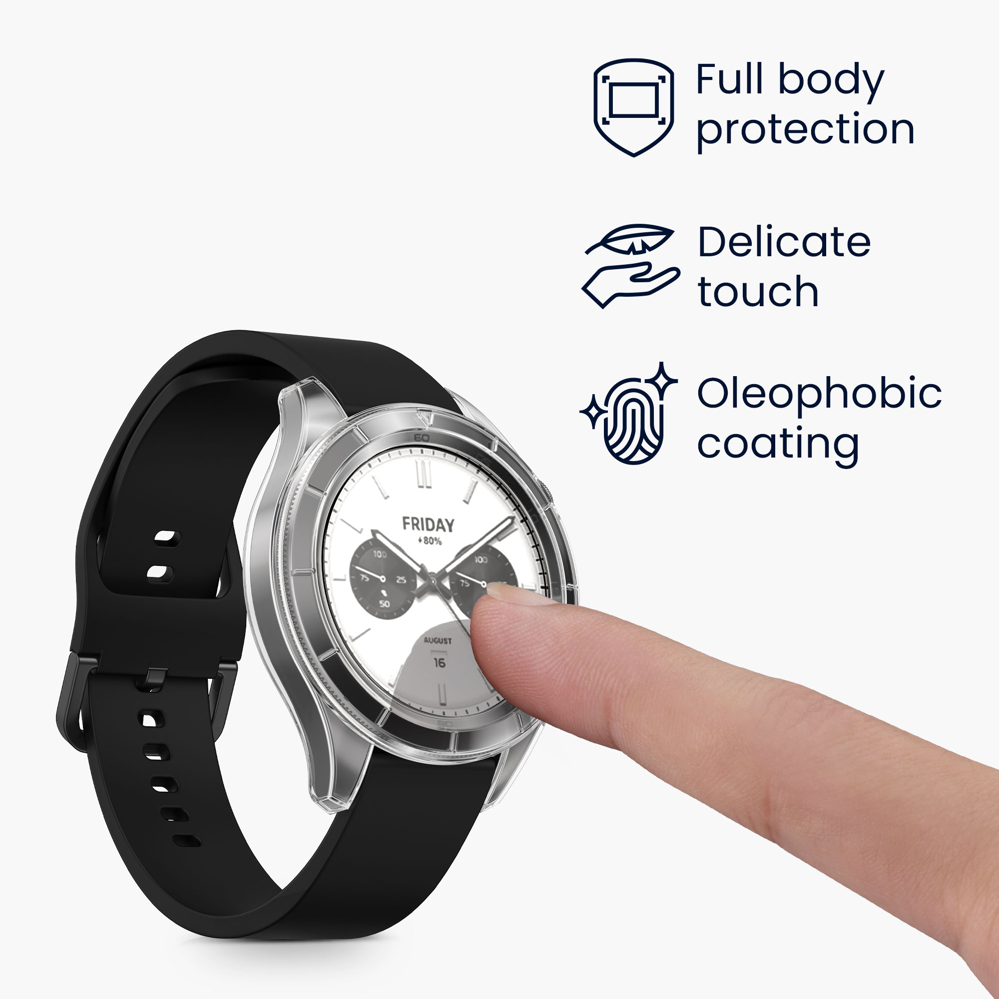 Ochranný kryt se sklem na hodinky kwmobile pro Xiaomi Watch S4 / Watch S4 eSIM, transparentní / černá, 2 ks