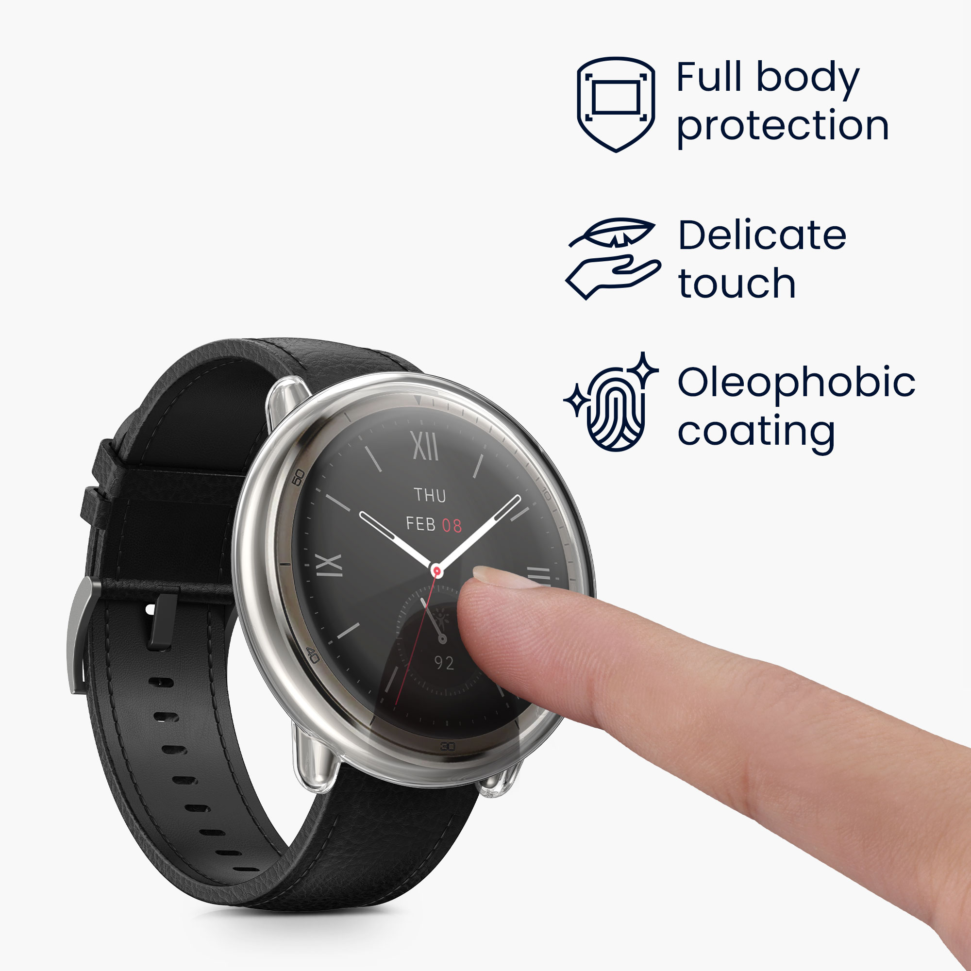 Sada 2 krytů s ochranou displeje pro Amazfit Active2 (A2437) kwmobile - transparentní a černá