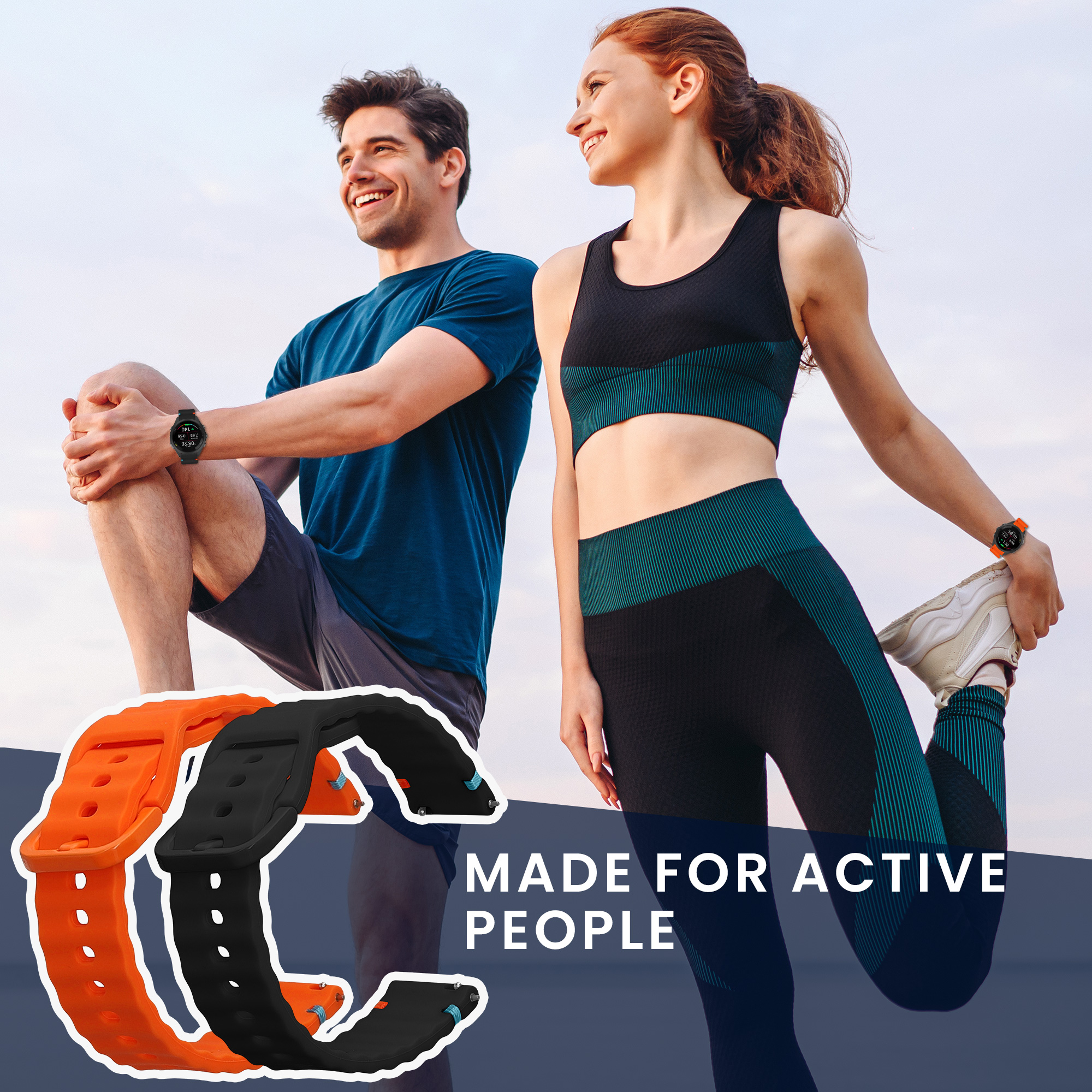 Řemínky pro Garmin Venu 3S / Venu 2S / vivoactive 4S / Forerunner 265S 255S kwmobile silikonové - černá / oranžová