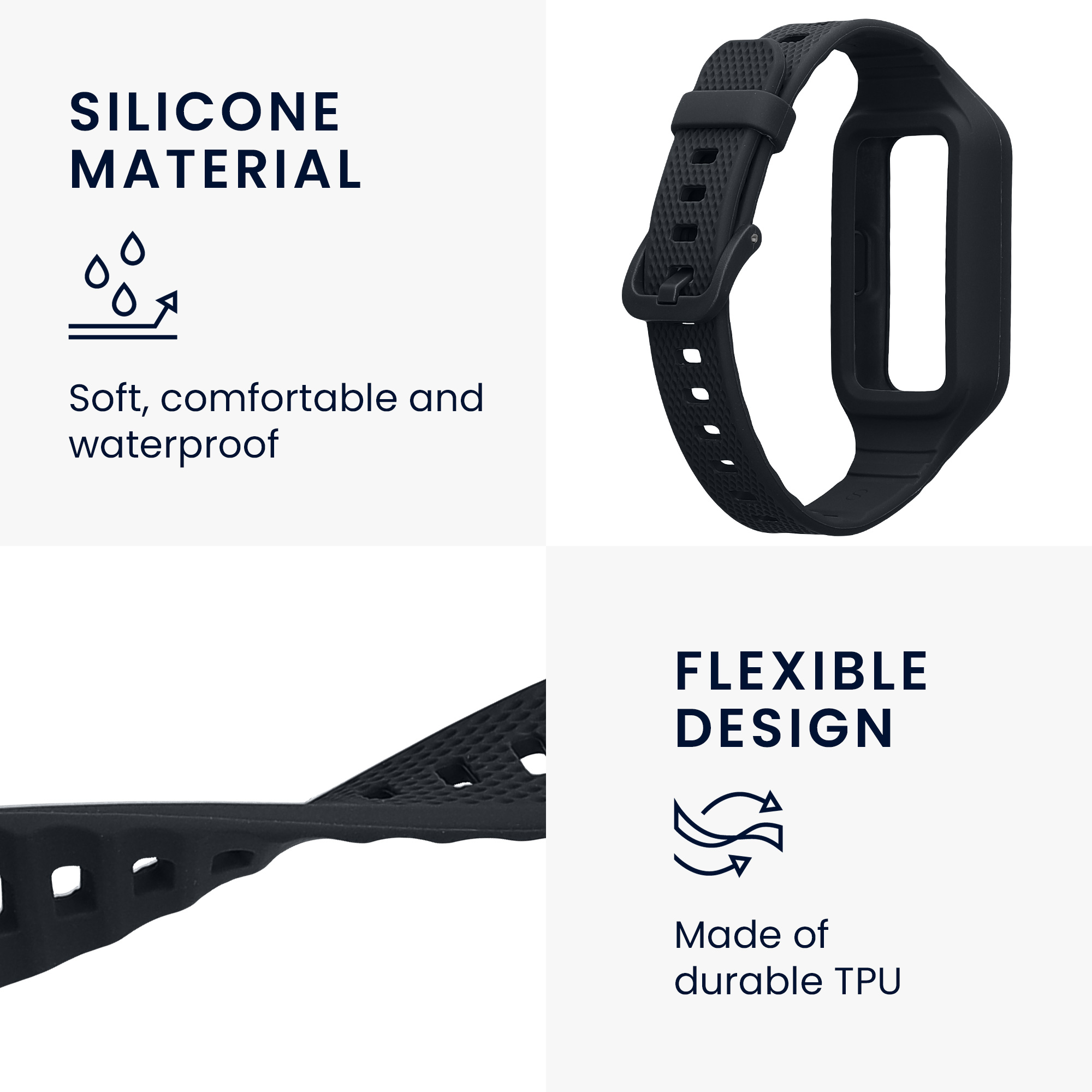 Sada silikonových řemínků na chytré hodinky Huawei Band 9 / Band 8 7 6 Pro / Honor Band 7 6 černé