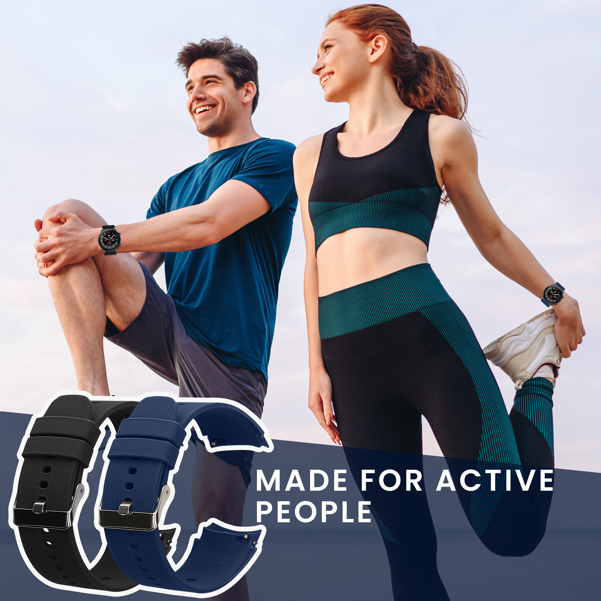Řemínky pro OnePlus Watch 3 / 2 / 2R / Oppo Watch X2 kwmobile silikonové - černá / tmavě modrá