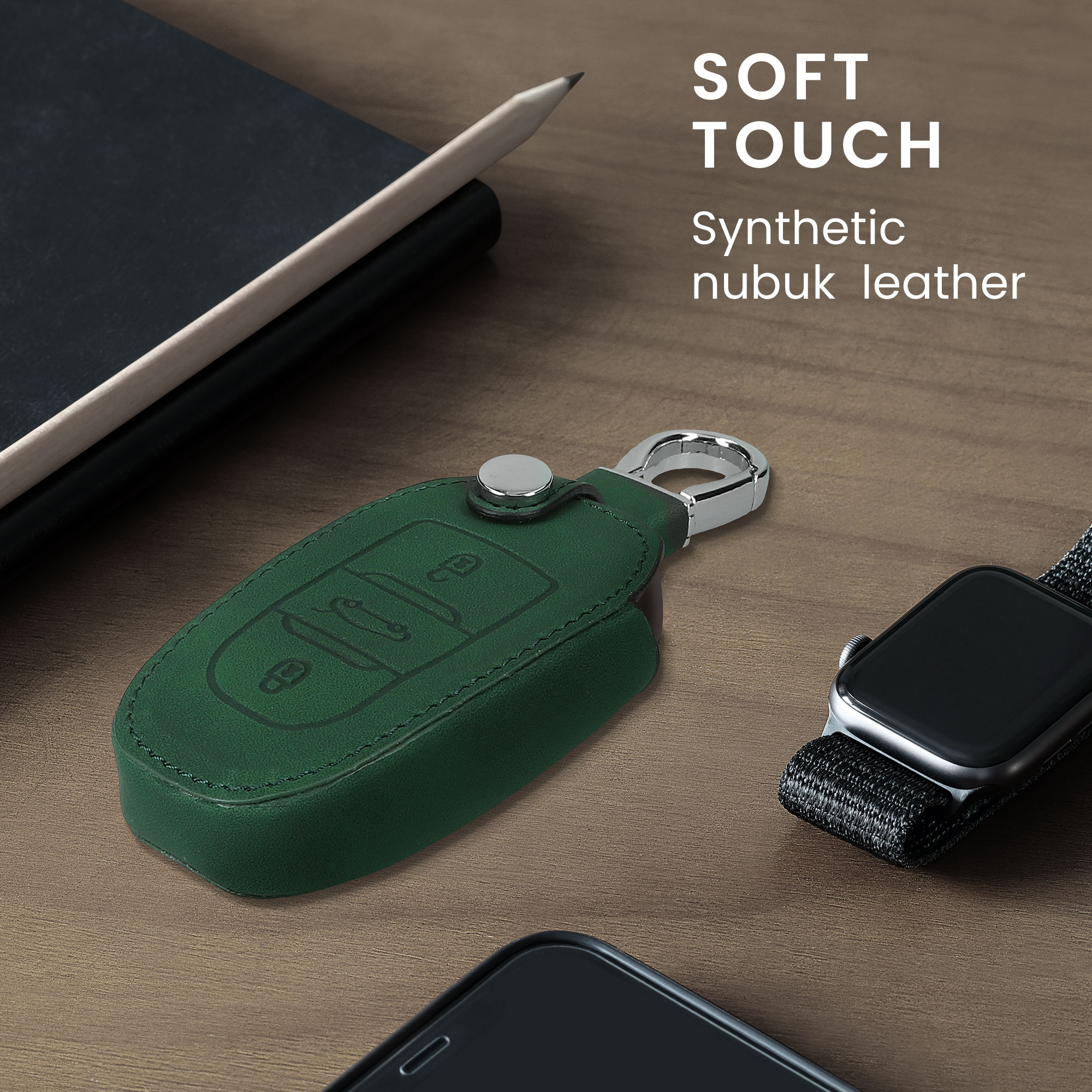 Pouzdro na klíč od auta kwmobile pro Opel 3 Button Car Key Smart Key only Keyless Go, tmavě zelená