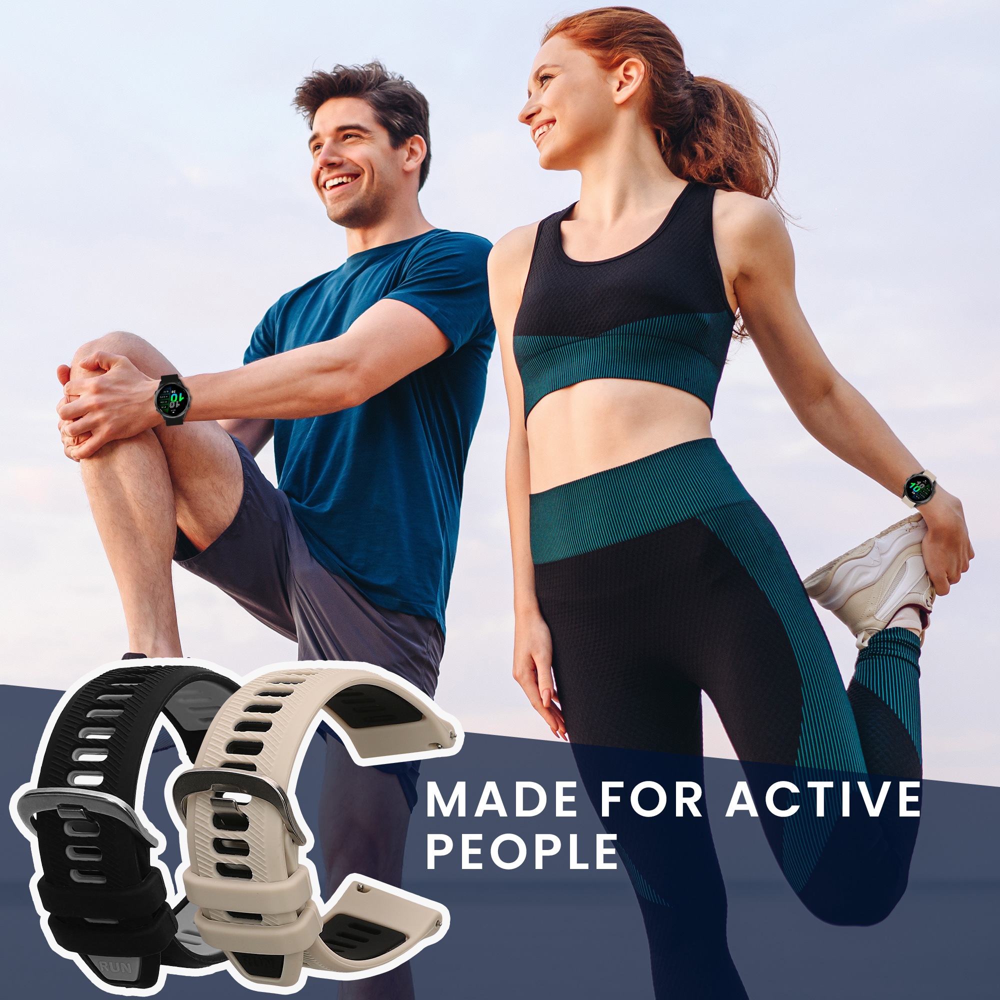 Řemínek Garmin Forerunner 970 / Foreru kwmobile silikon 2 ks béžová / čer