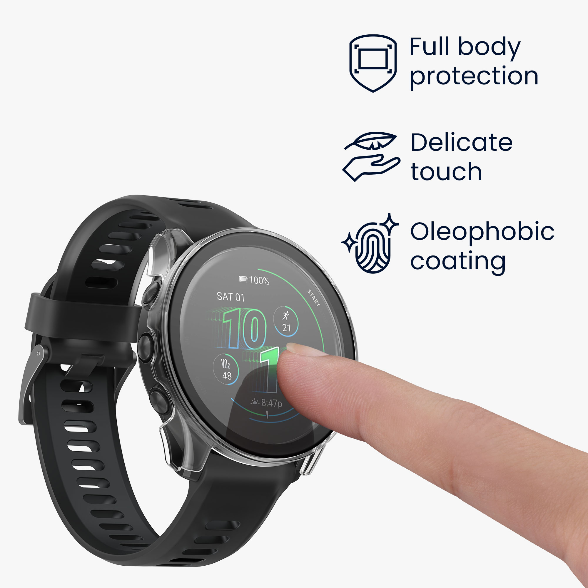 Tvrzené sklo s rámečkem Garmin Forerunner 570 42mm kwmobile 2 ks transparentní