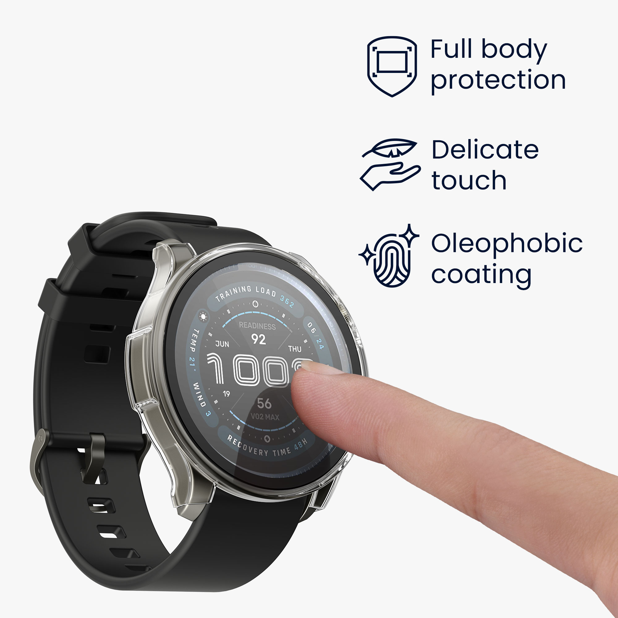 2x obal s tvrzeným ochranným sklem pro Amazfit Balance 2 A2429, plastový rámeček kwmobile ‑ čirá / černá