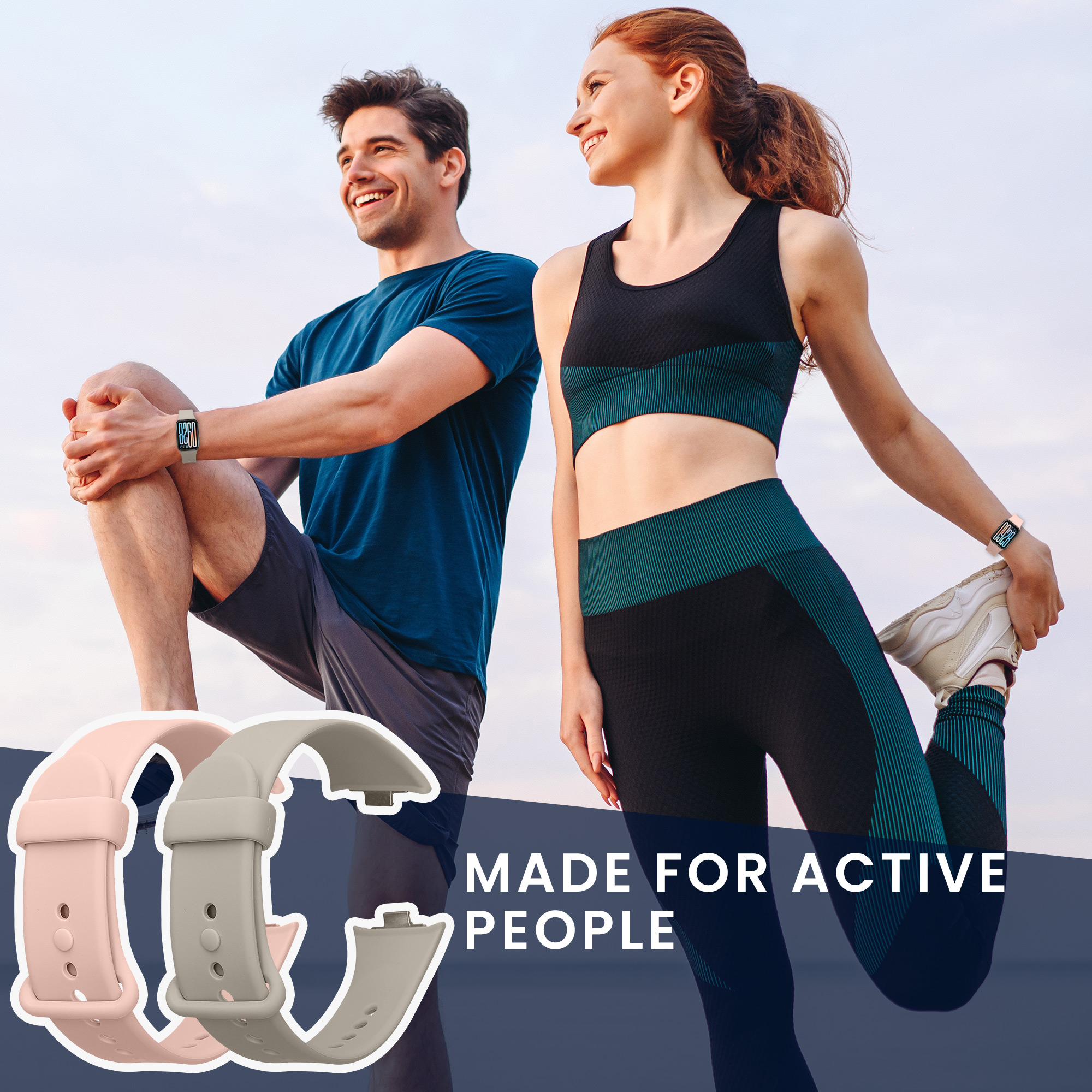 Řemínky pro Xiaomi Smart Band 8 Pro / Smart Band 9 Pro kwmobile silikonové - šedá / starorůžová