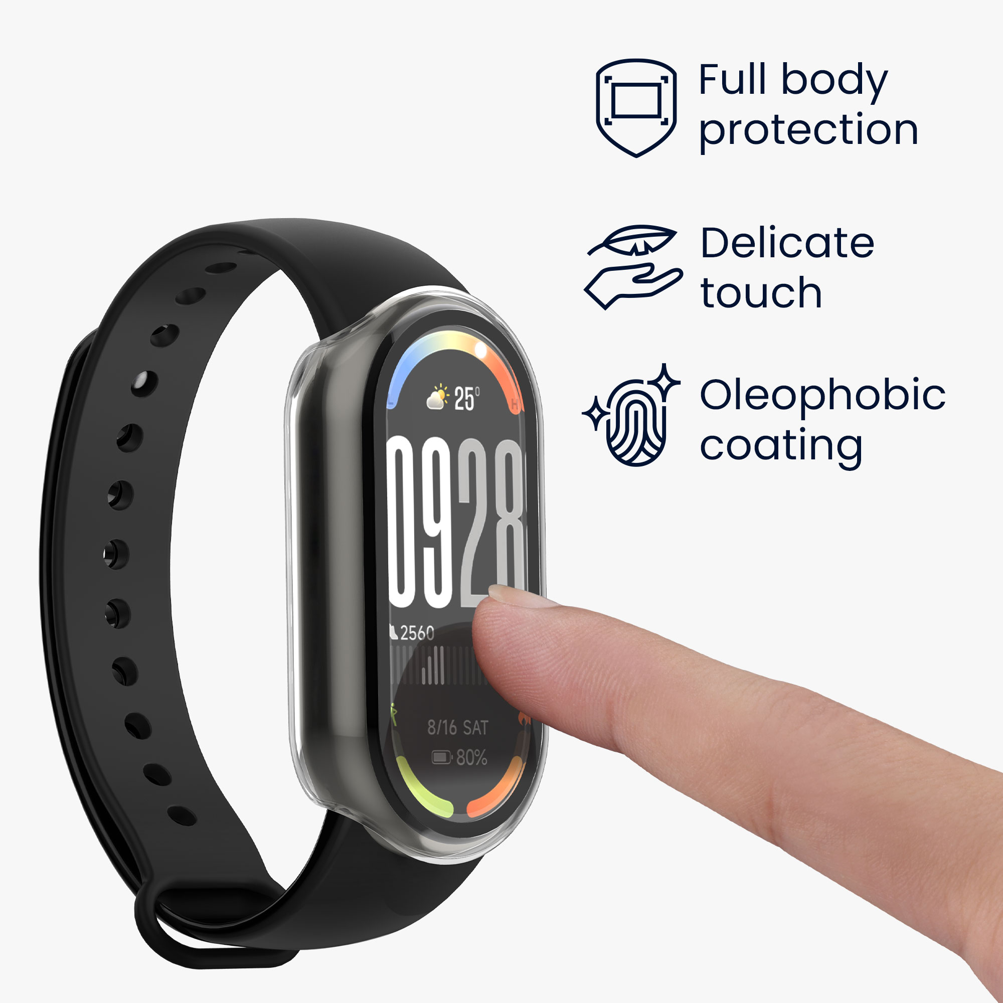 Kryt s tvrzeným sklem pro Xiaomi Mi Band 10 / Smart Band 10, 2 ks kwmobile ‑ čirá / černá