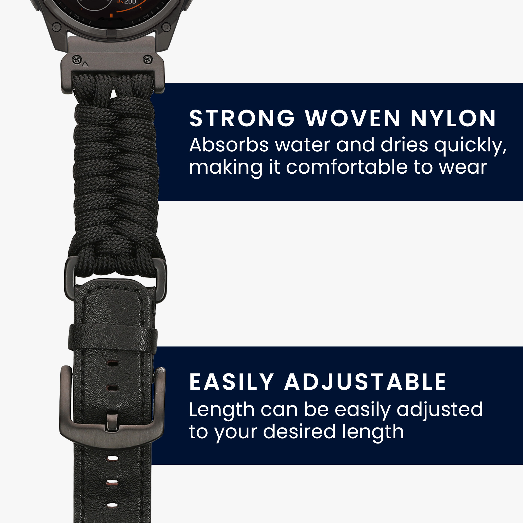 Řemínek Garmin 22mm Fenix 8 47mm/Tactix 8 47mm/Instinct 45mm... 22mm kwmobile nylon, kůže černý