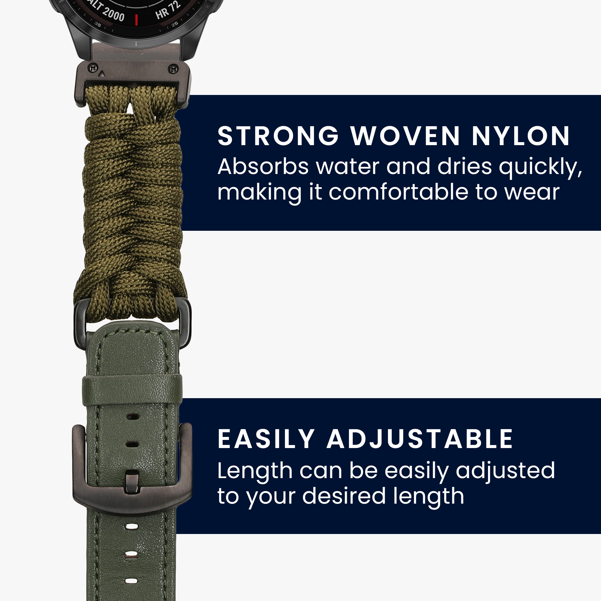 Řemínek Garmin 20mm Fenix 8 43mm/Fenix 7S/Fenix 6S/Epix Pro... 20mm kwmobile nylon, kůže tmavě zelený