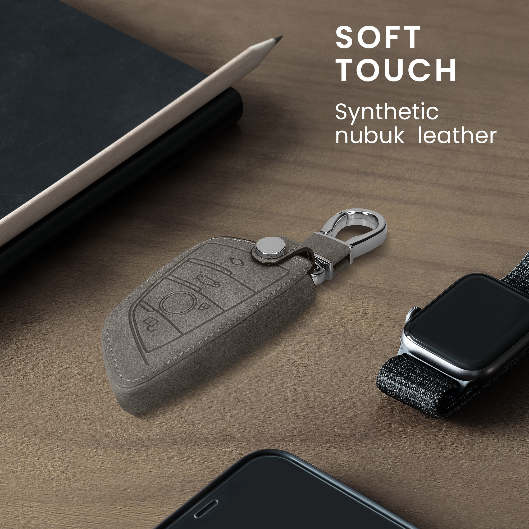 Peněženkové pouzdro na klíč od auta BMW 3 tlačítka Smart Key šedé
