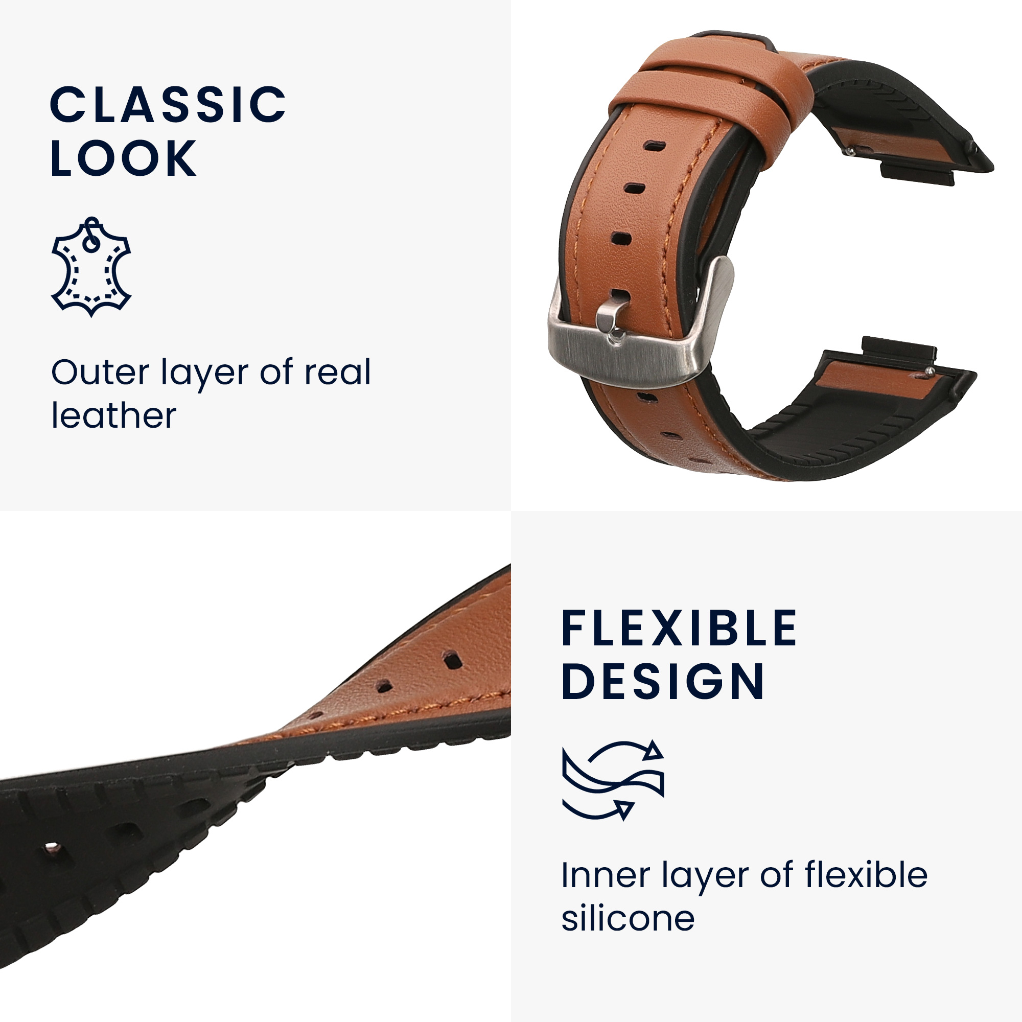 Kožený řemínek Huawei Watch Fit 2 hnědá/černá kwmobile