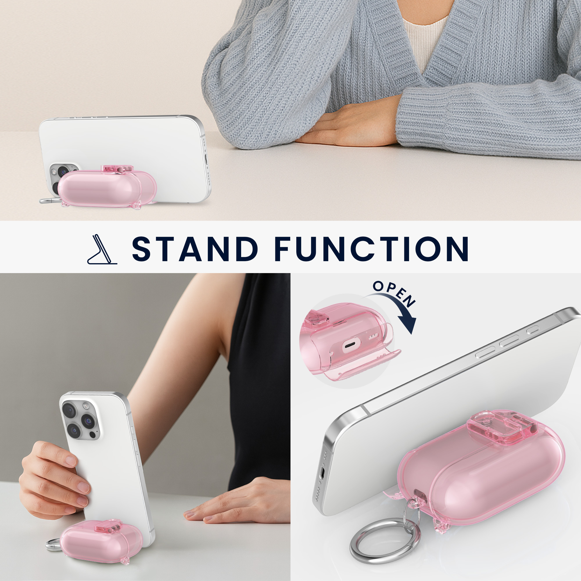 Čiré pouzdro na sluchátka pro Apple Airpods Pro 3 kwmobile se stojánkem TPU - růžová