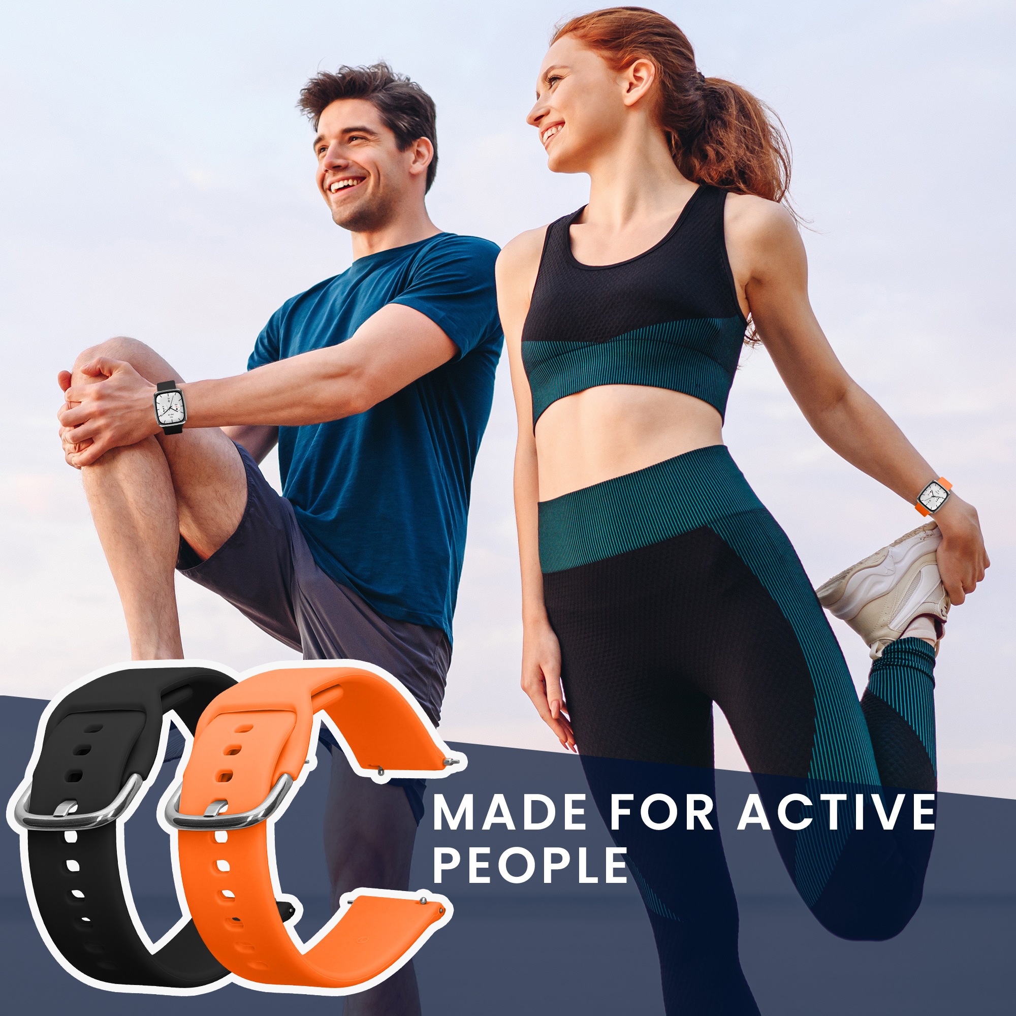 Řemínky pro Garmin 20mm Amazfit Active 2 Square / Amazfit Active 2 kwmobile silikonové - černá / oranžová