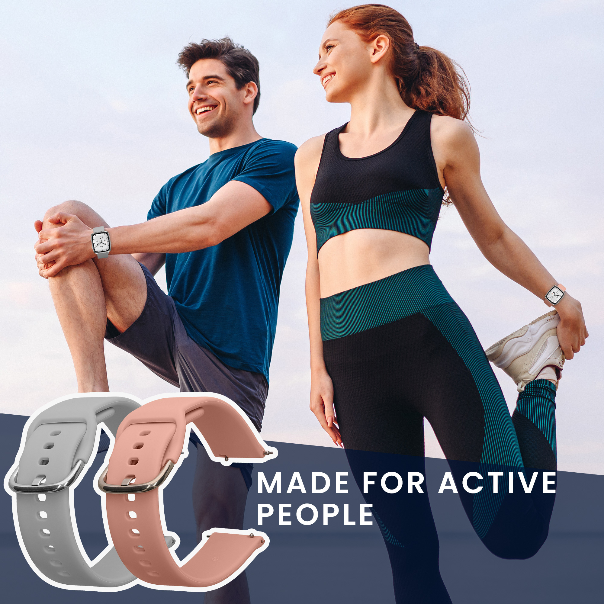 Řemínky pro Garmin 20mm Amazfit Active 2 Square / Amazfit Active 2 kwmobile silikonové - světle šedá / starorůžová