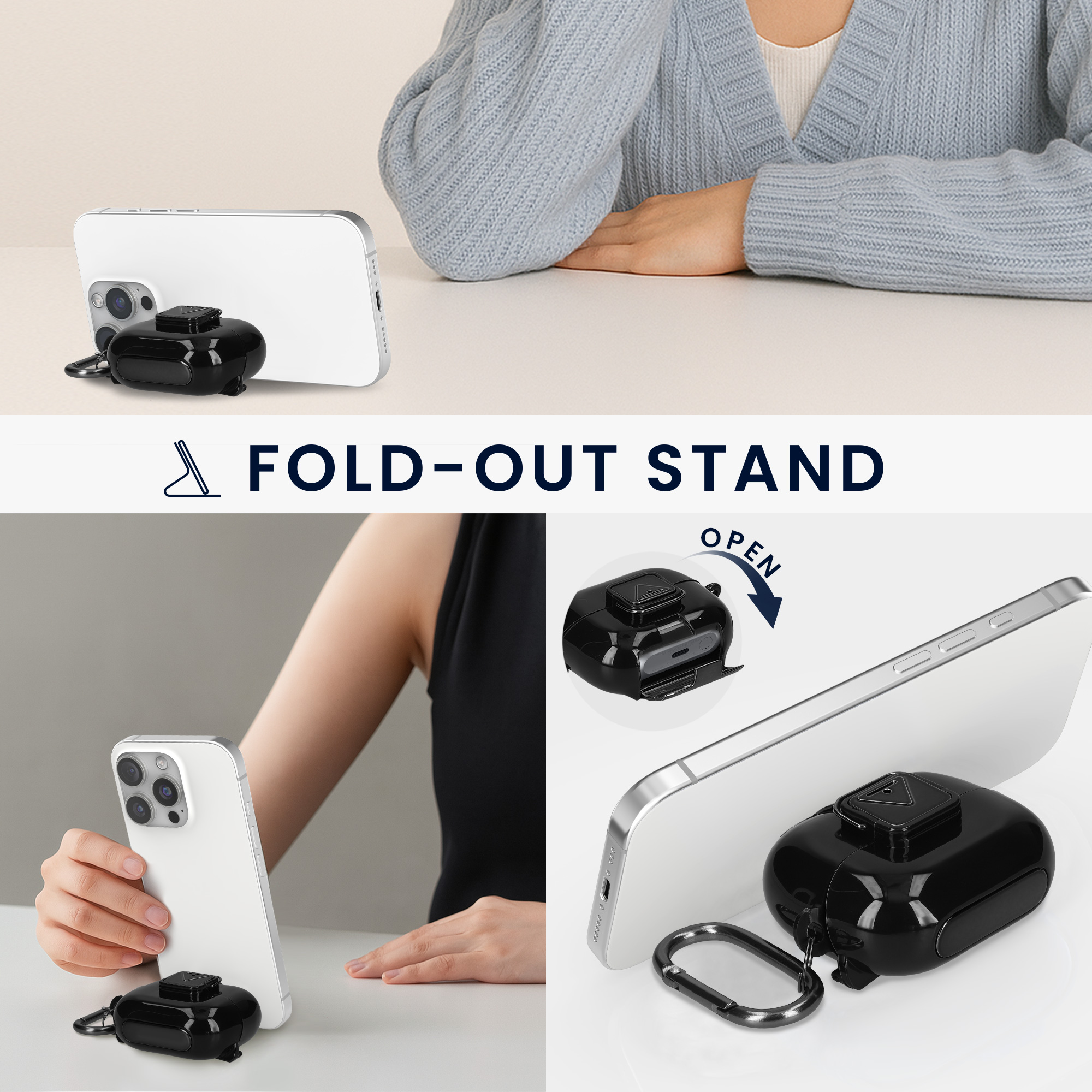 Čiré pouzdro na sluchátka pro Samsung Galaxy Buds 3 / Galaxy Buds 3 Pro kwmobile se stojánkem TPU - černá