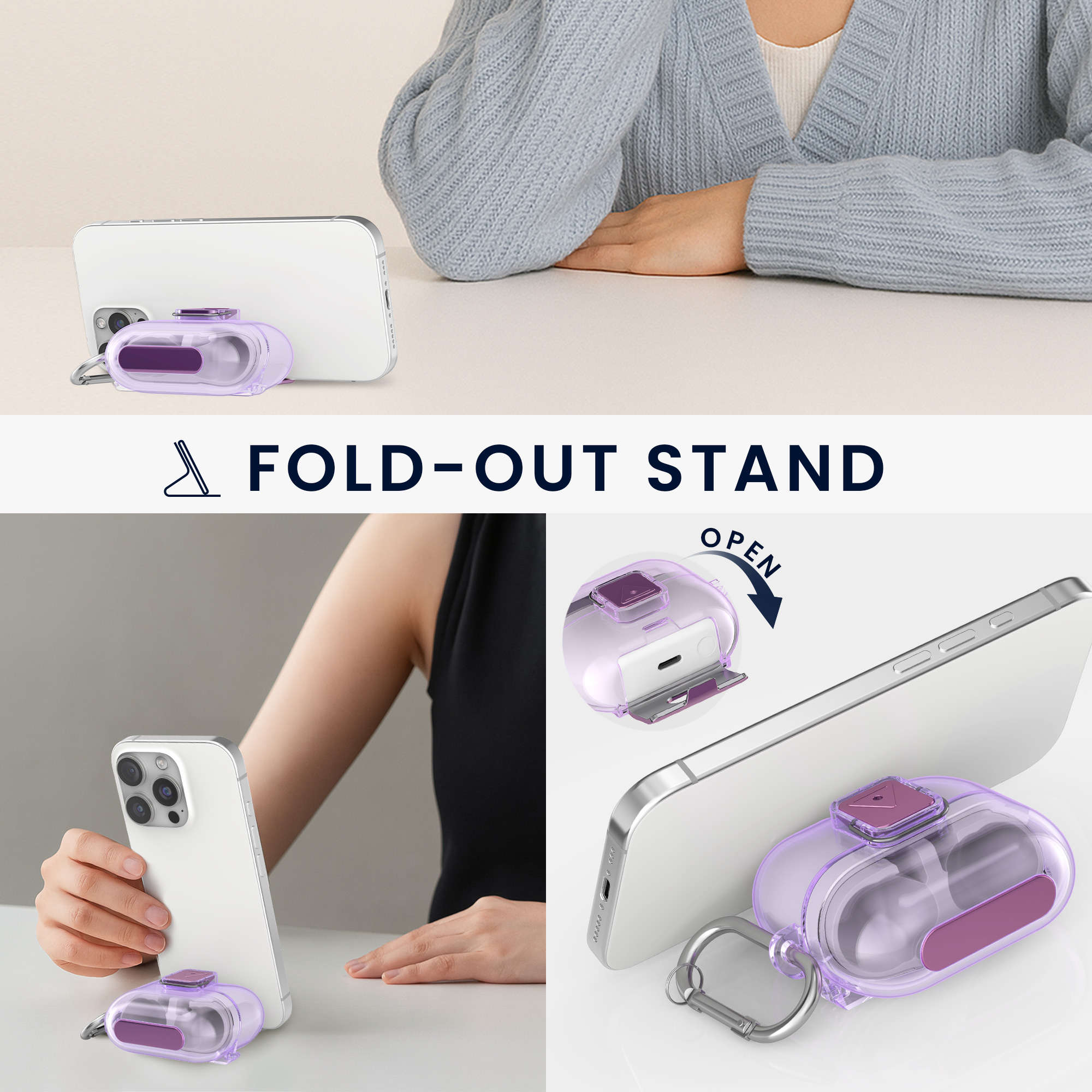 Čiré pouzdro na sluchátka pro Samsung Galaxy Buds 3 / Galaxy Buds 3 Pro kwmobile se stojánkem TPU - fialová