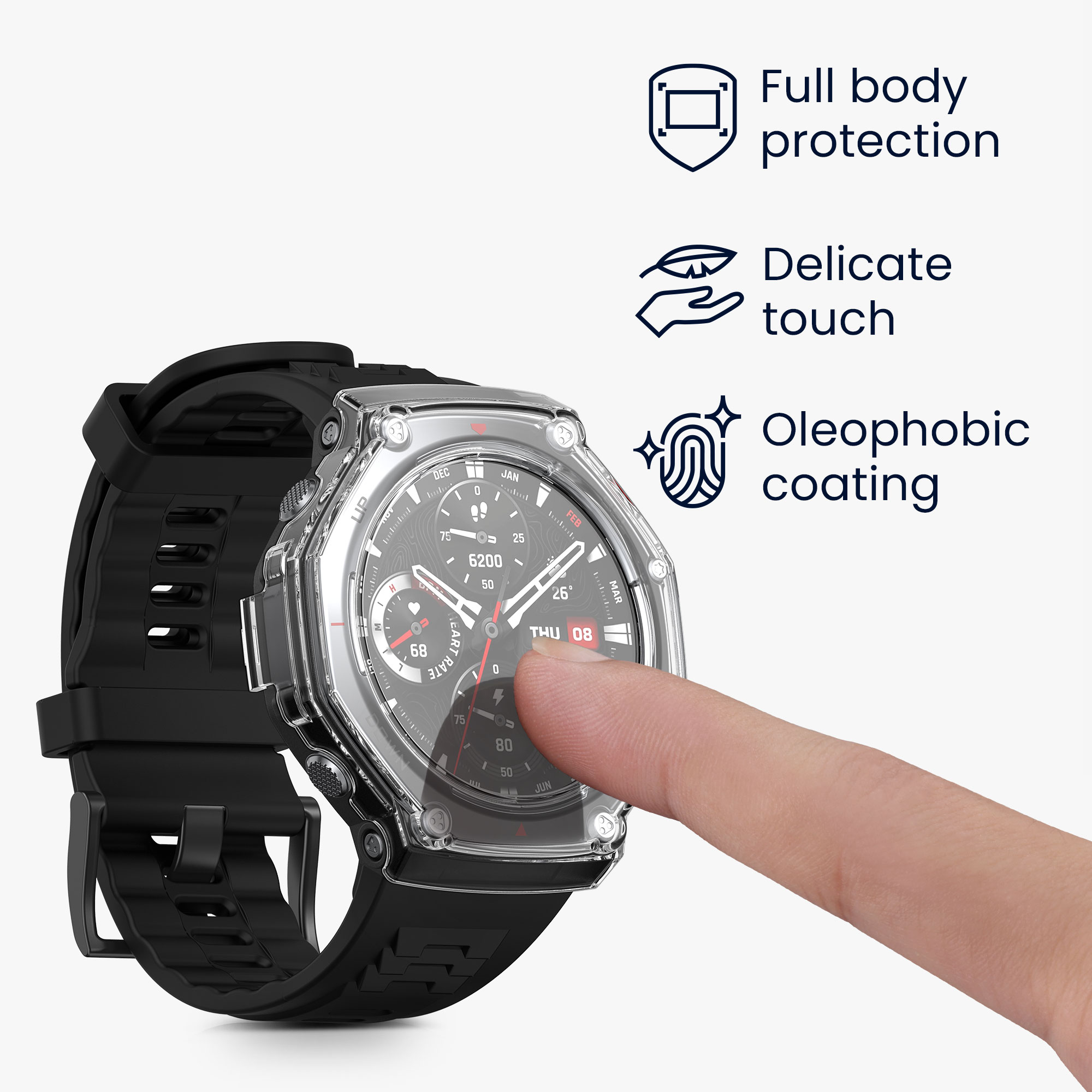 2x obal s ochranným sklem pro Amazfit T-Rex 3 kwmobile - transparentní / černá