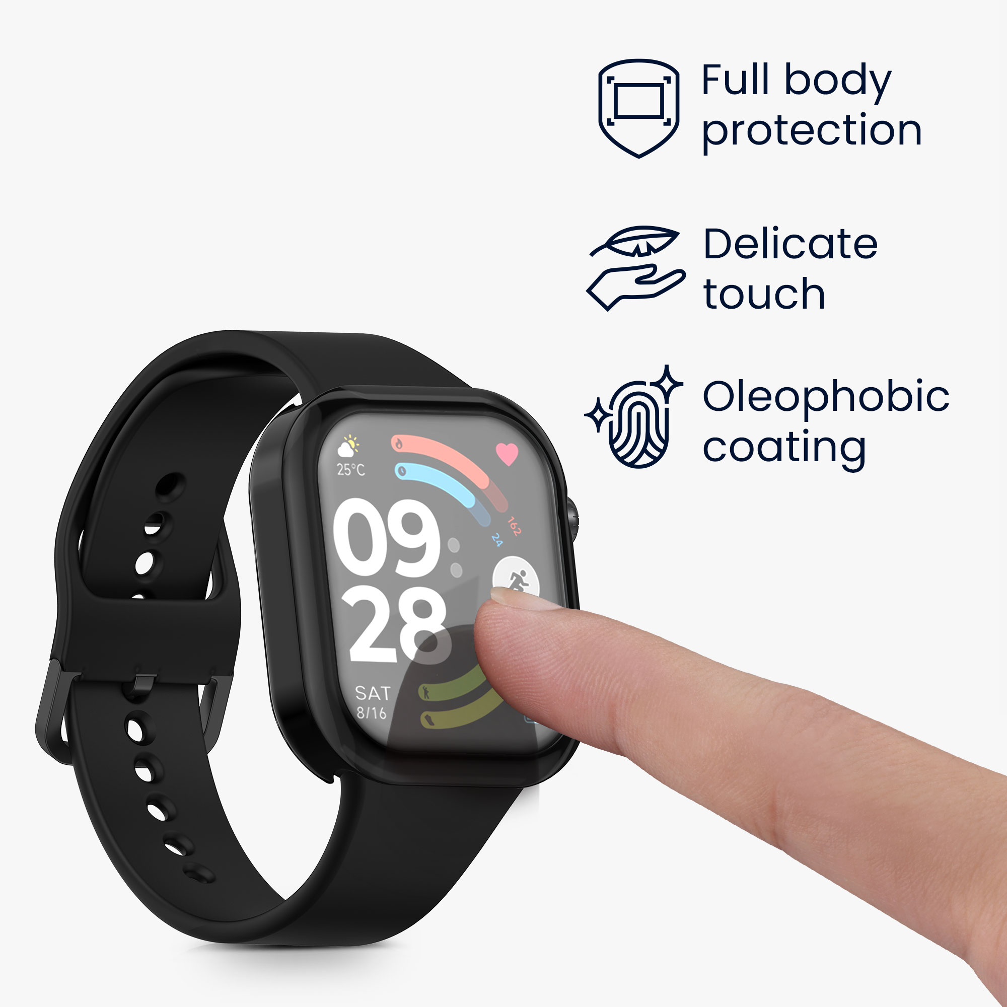2x obal s ochranným sklem pro Xiaomi Redmi Watch 6 kwmobile silikonové - černá / stříbrná